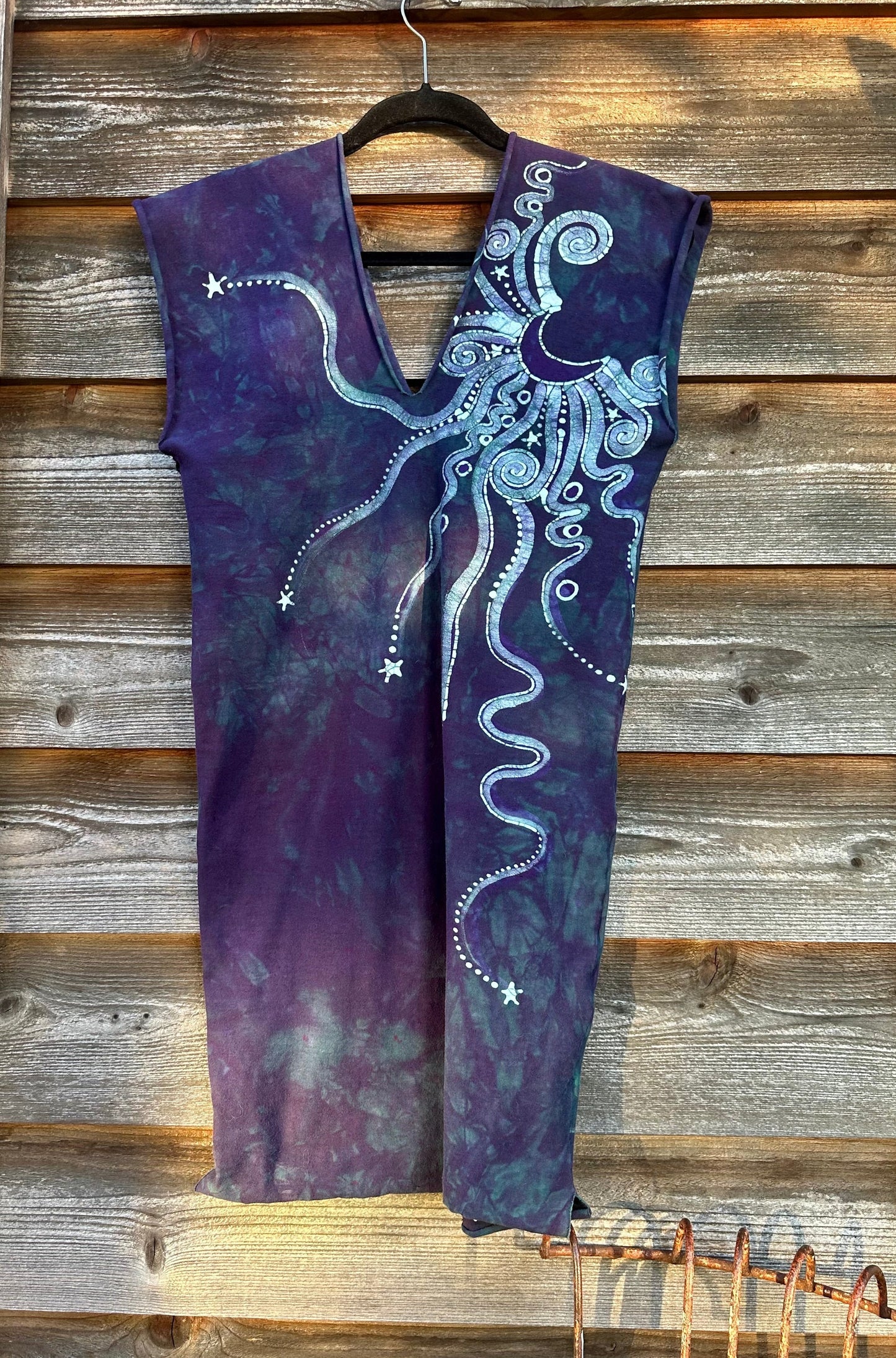 Teal Stars and Purple Moon Stretchy Hemp Tube Dress Batik Dresses Batikwalla