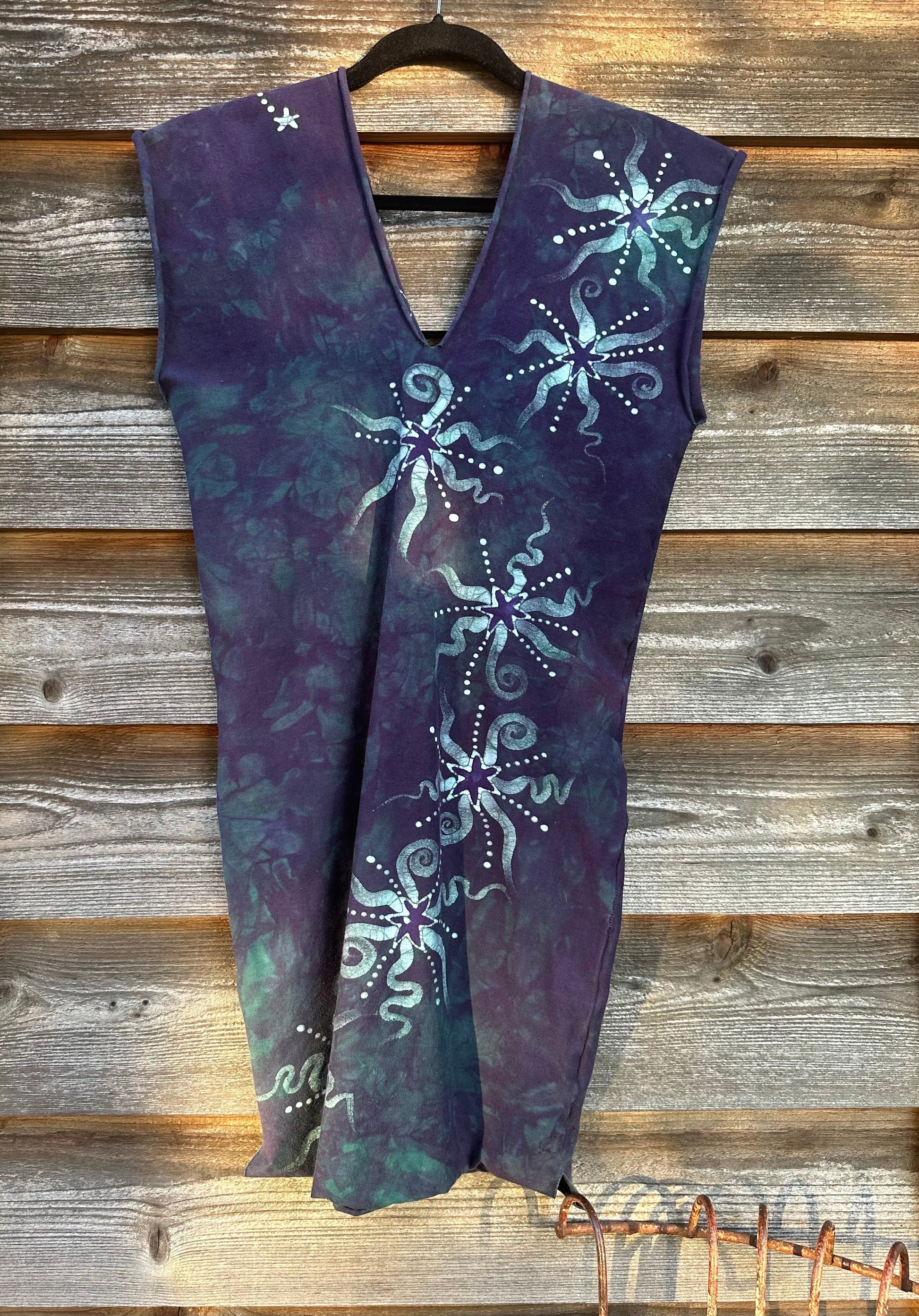 Teal Stars and Purple Moon Stretchy Hemp Tube Dress Batik Dresses Batikwalla