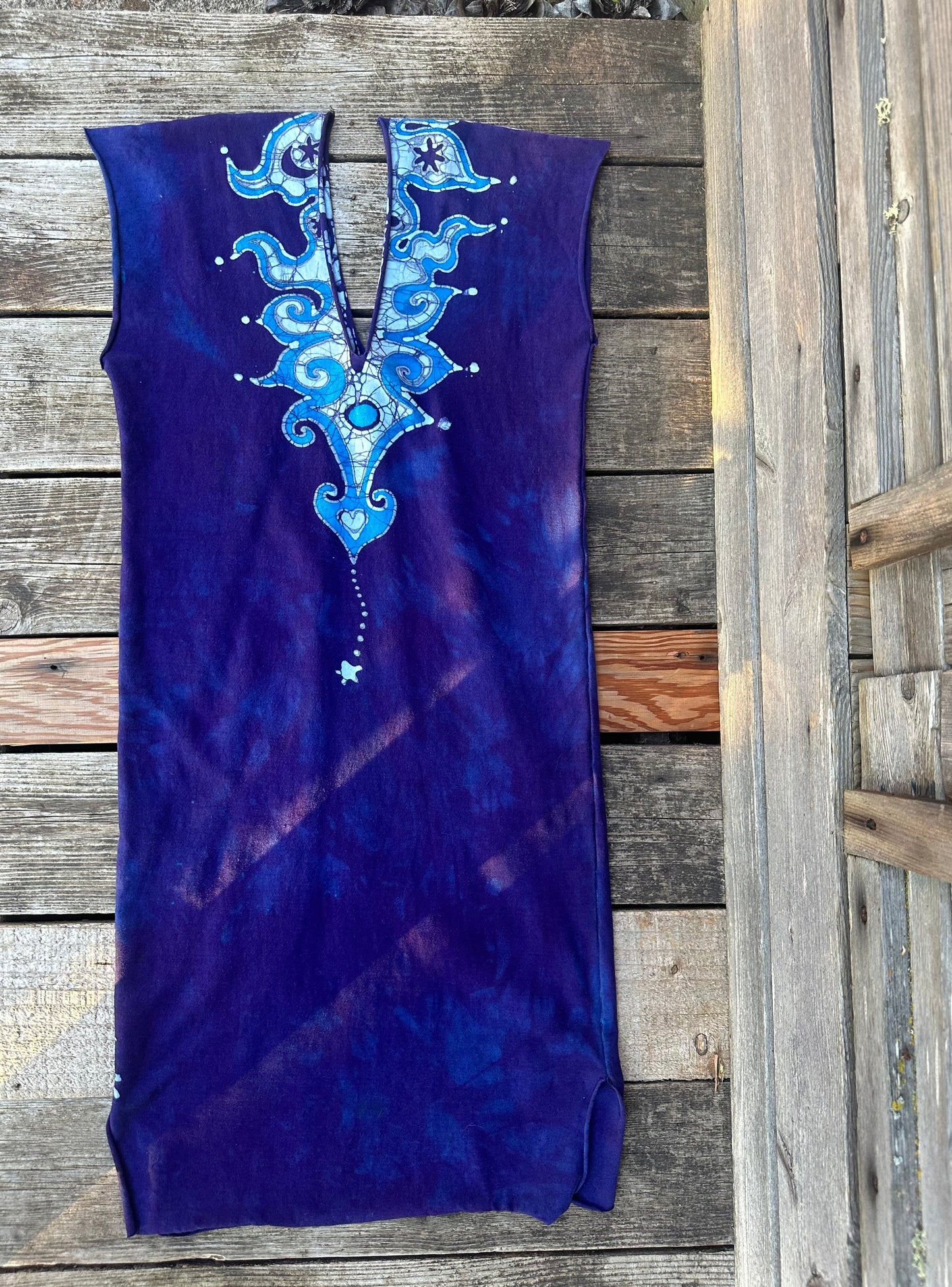 Blue and Purple Tribal Stretchy Hemp Tube Dress Batik Dresses Batikwalla