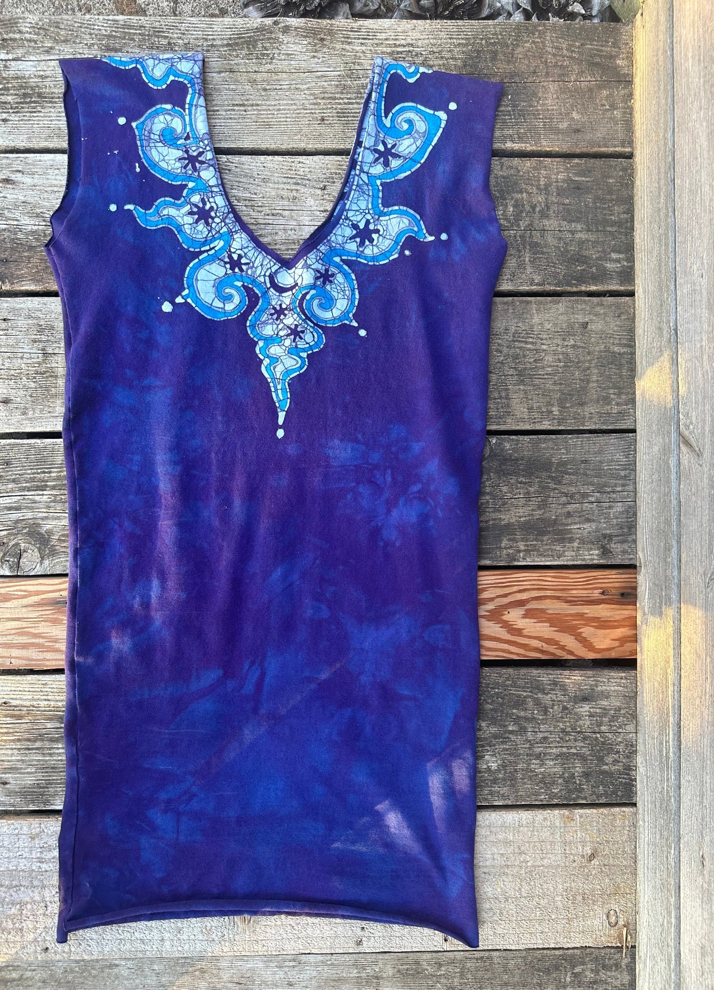 Blue and Purple Tribal Stretchy Hemp Tube Dress Batik Dresses Batikwalla