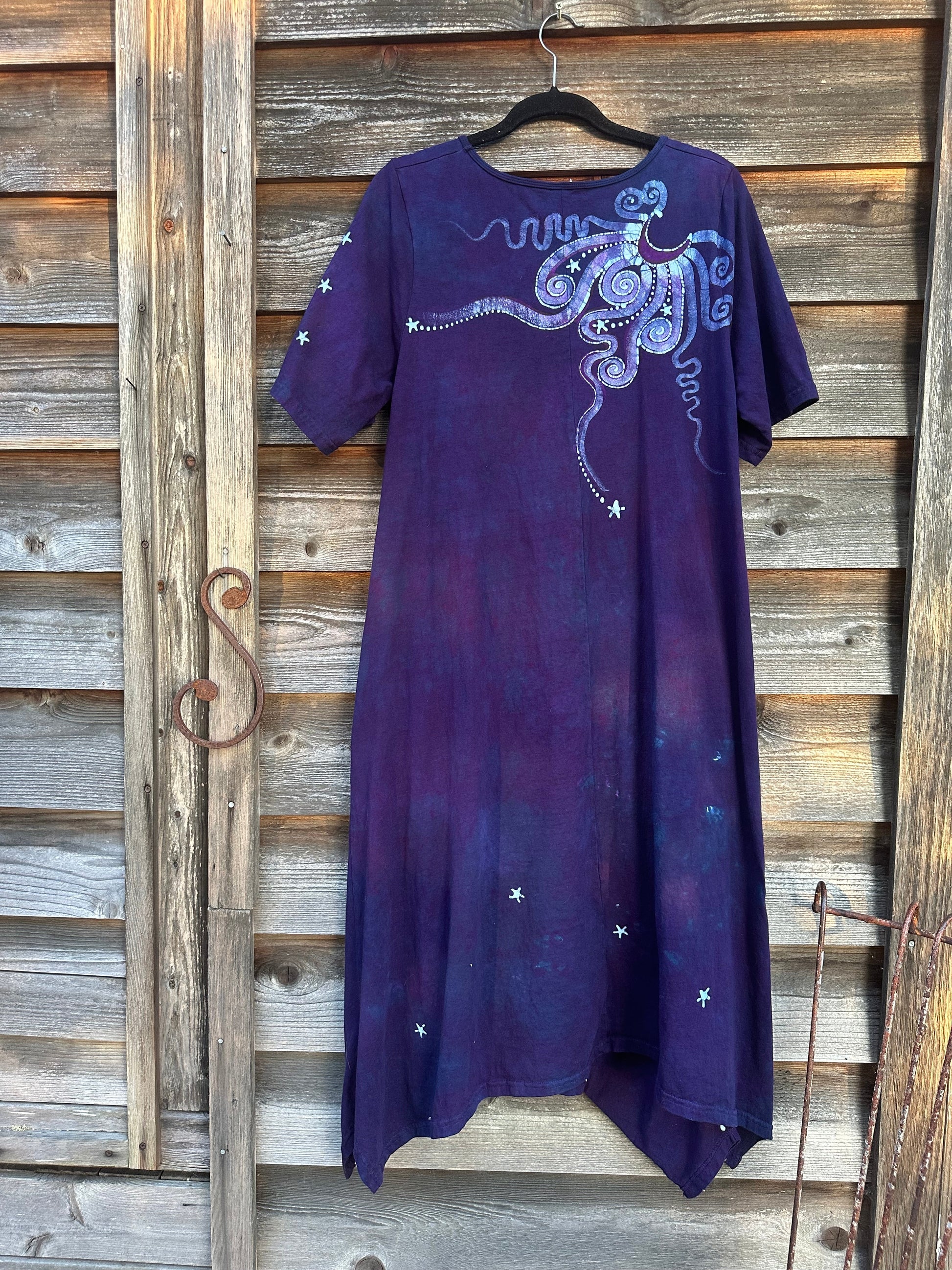 Dark Blue Long Tree Short Sleeve Batik Dress With Pockets Batik Dresses Batikwalla