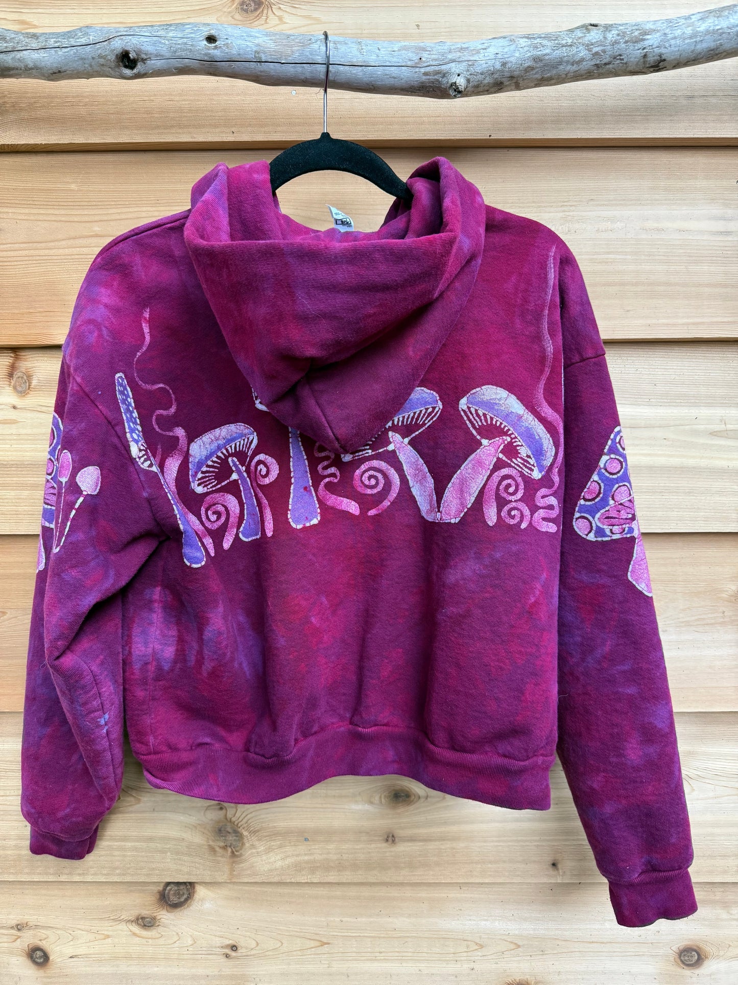 Berry Bright Mushroom Swirl Hoodie – Handcrafted Batik Zip-Up in Hot Pink & Purple Batikwalla by Victoria
