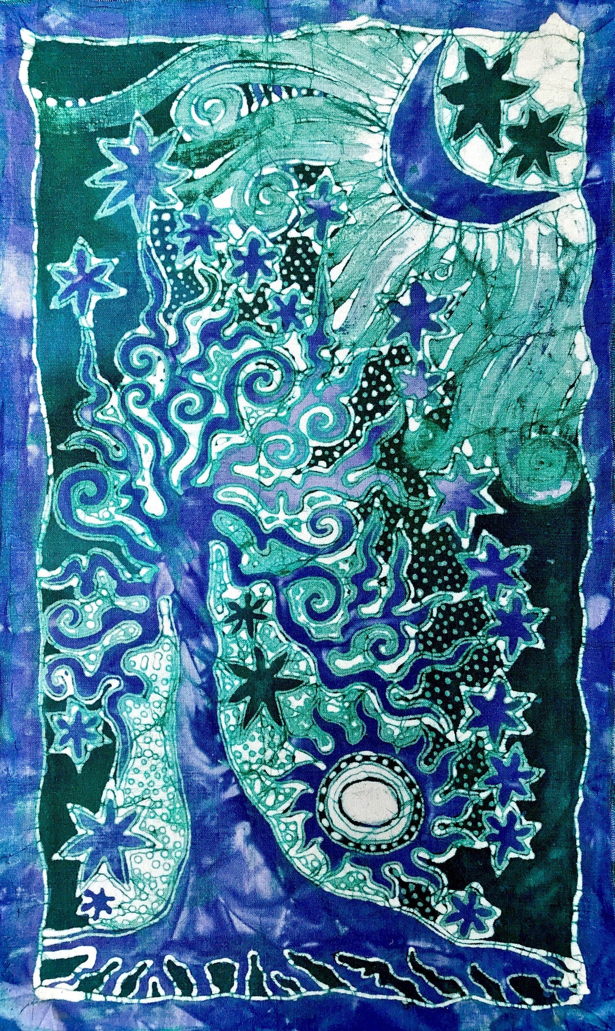 Teal Tree Canvas Giclée Batik Print - With Purple Iridescent Highlights art batikwalla