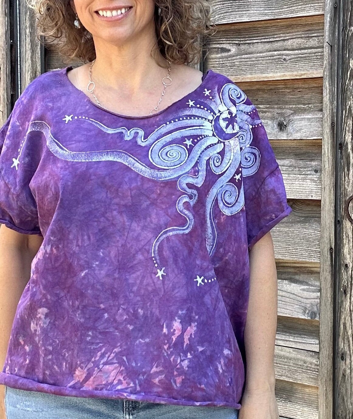 Pretty in Pink Moonbeams Cotton Cropped Crew Tee Shirts & Tops Batikwalla by Victoria Large