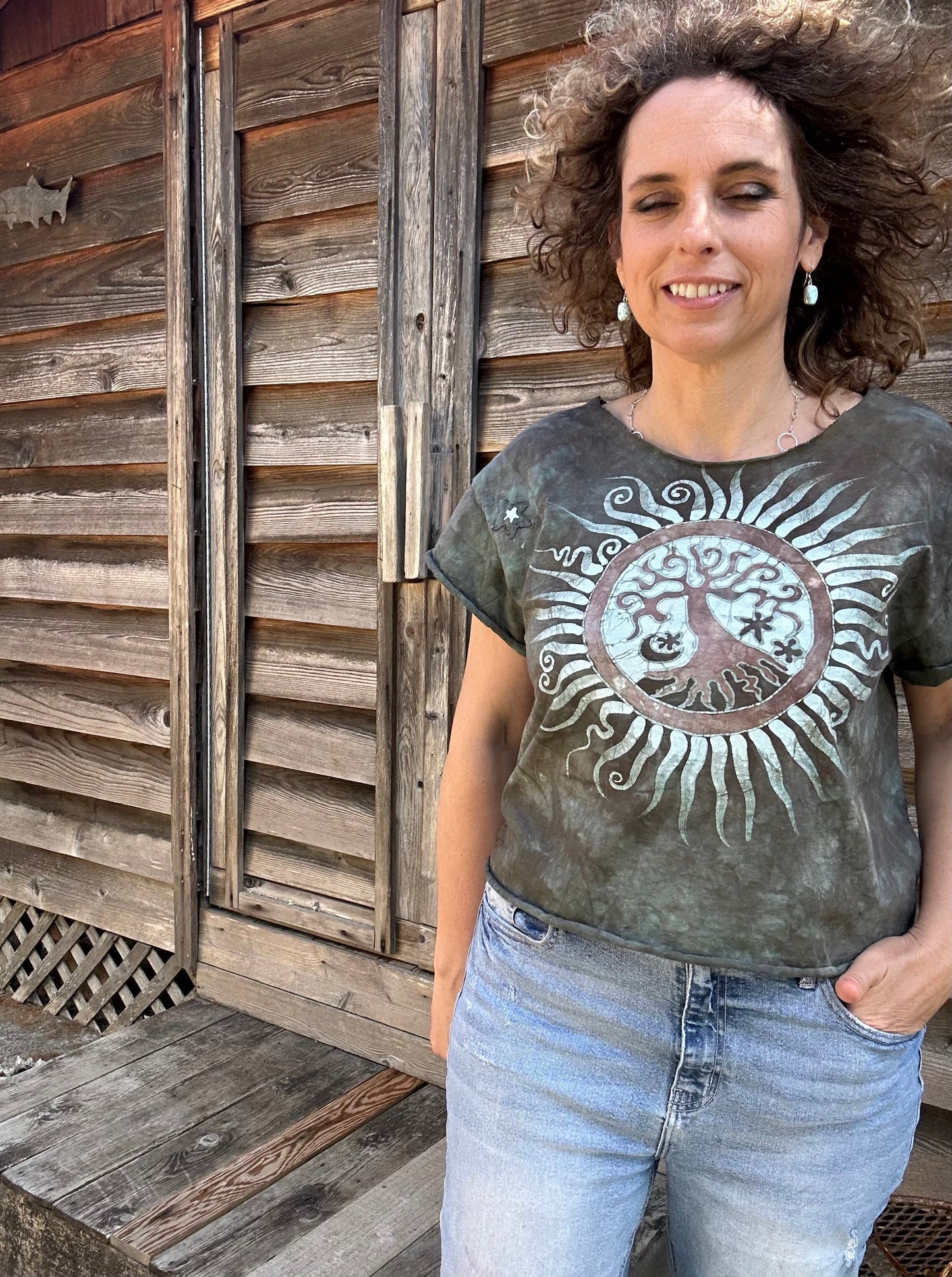 Cedar Forest Tree O Life Cotton Cropped Batik Tee Shirts & Tops Batikwalla by Victoria