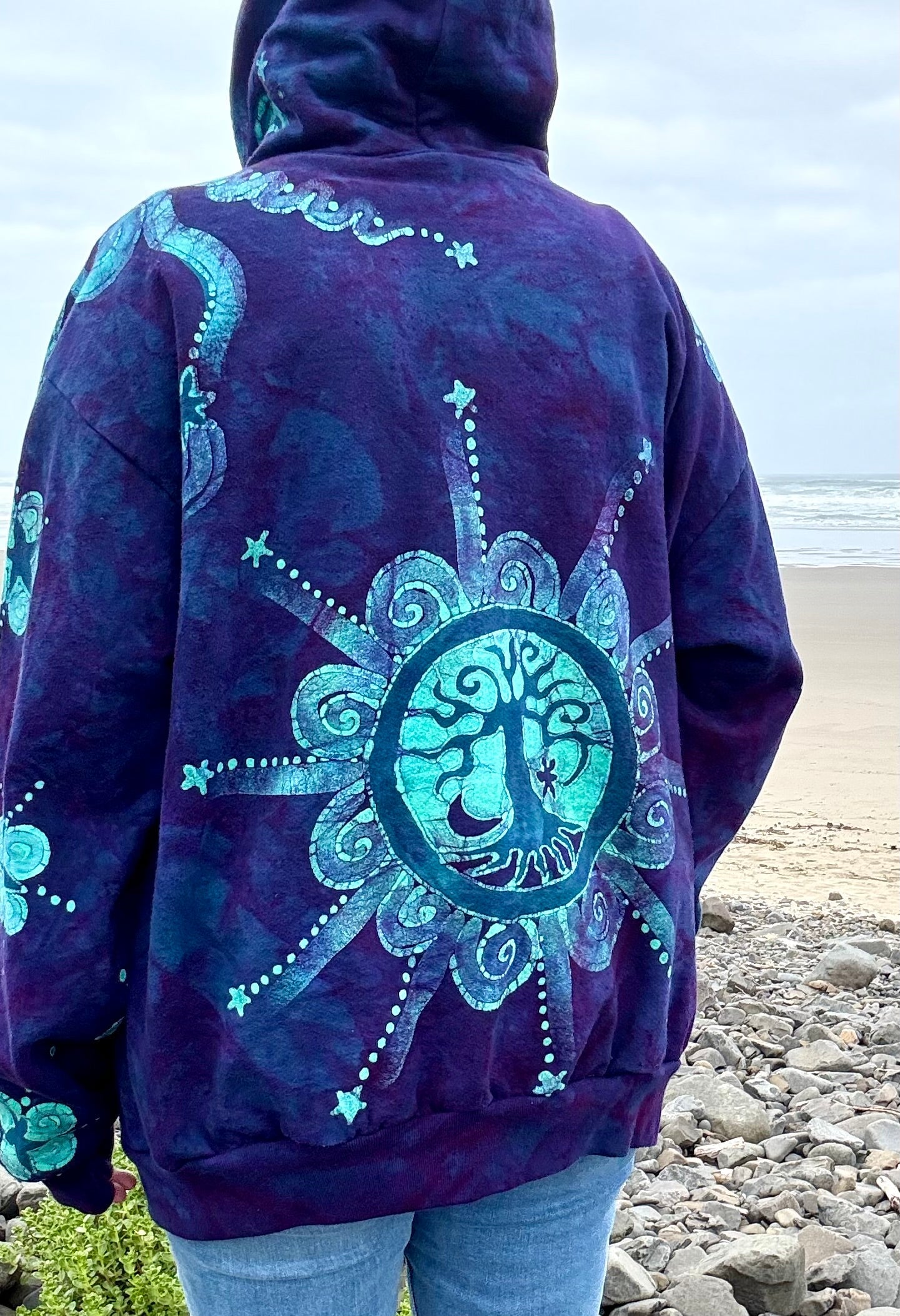 Deep Purple Tree of Life Handcrafted Batik Zipper Hoodie - Unisex size LARGE or 2X hoodie batikwalla