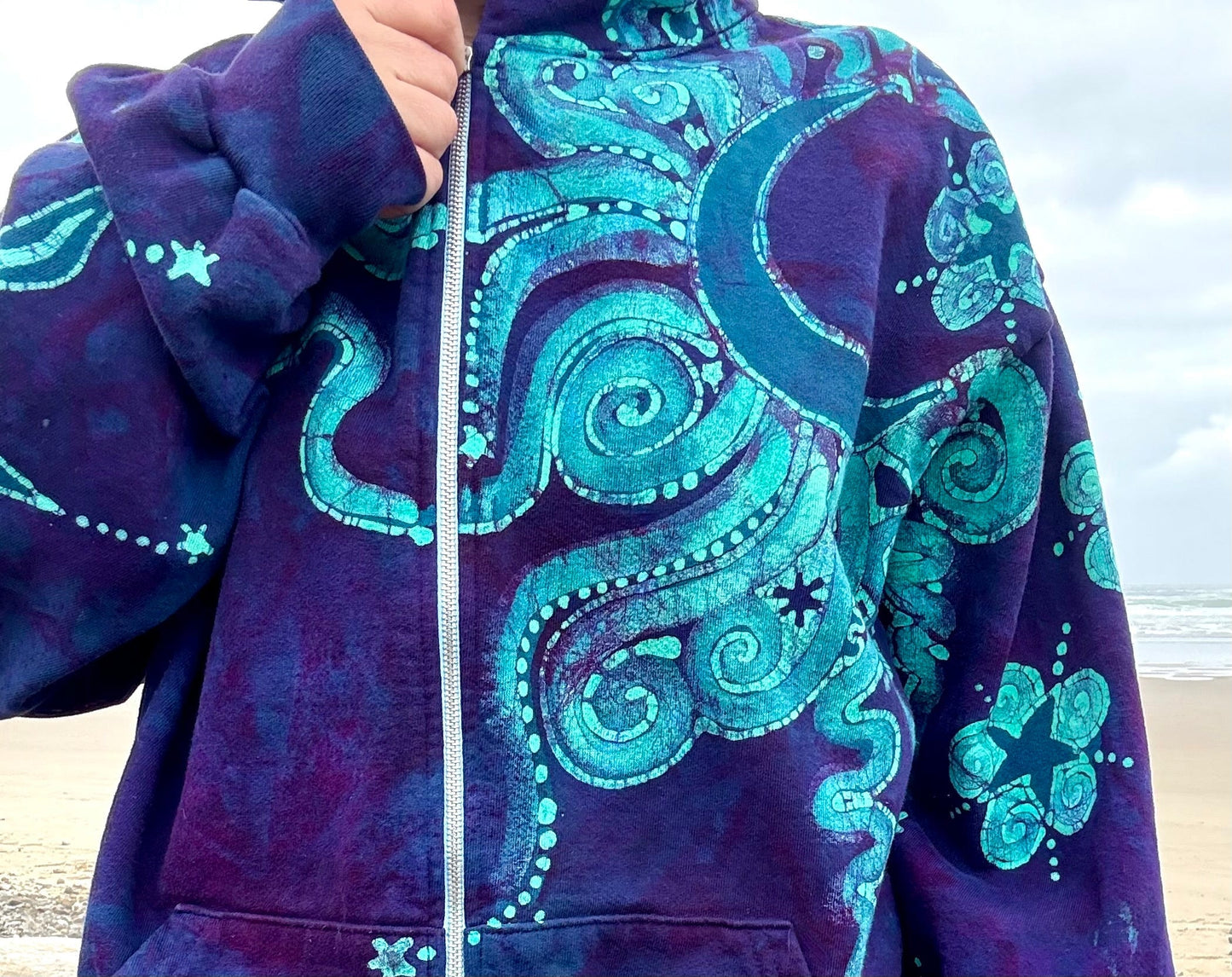 Deep Purple Tree of Life Handcrafted Batik Zipper Hoodie - Unisex size LARGE or 2X hoodie batikwalla 2X