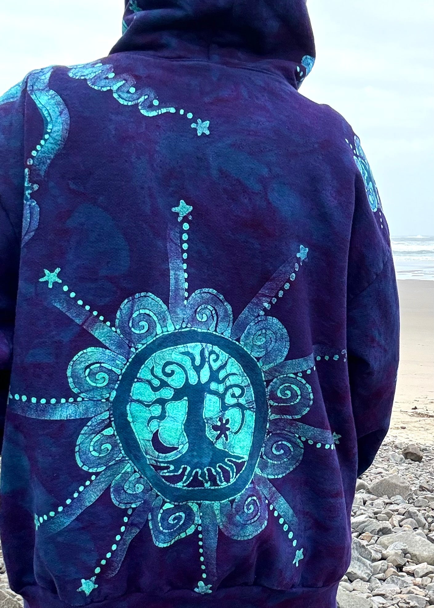 Deep Purple Tree of Life Handcrafted Batik Zipper Hoodie - Unisex size LARGE or 2X hoodie batikwalla