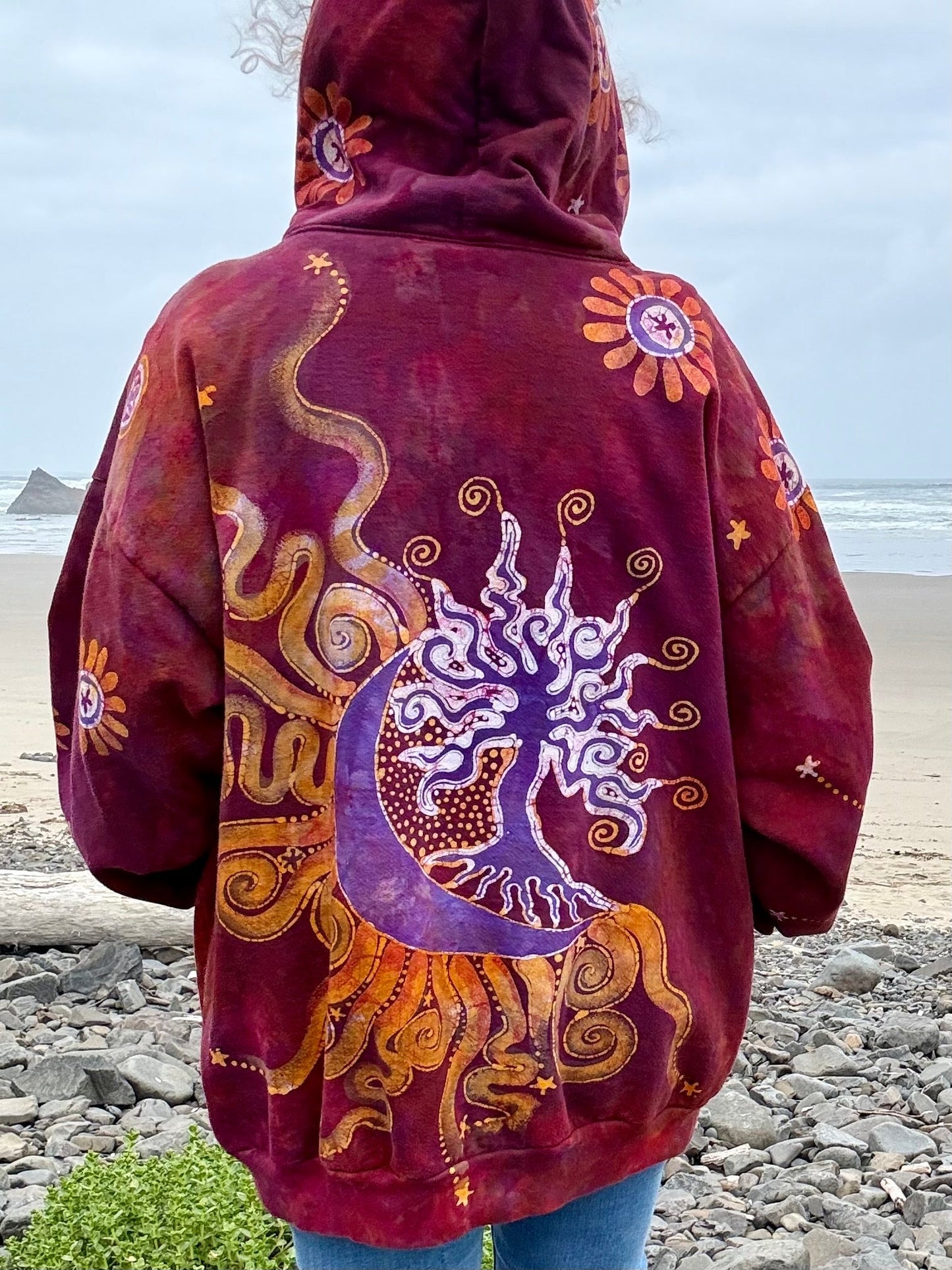 Red Cinnamon Sunset Handcrafted Batik Zipper Hoodie - Unisex size 2X hoodie batikwalla