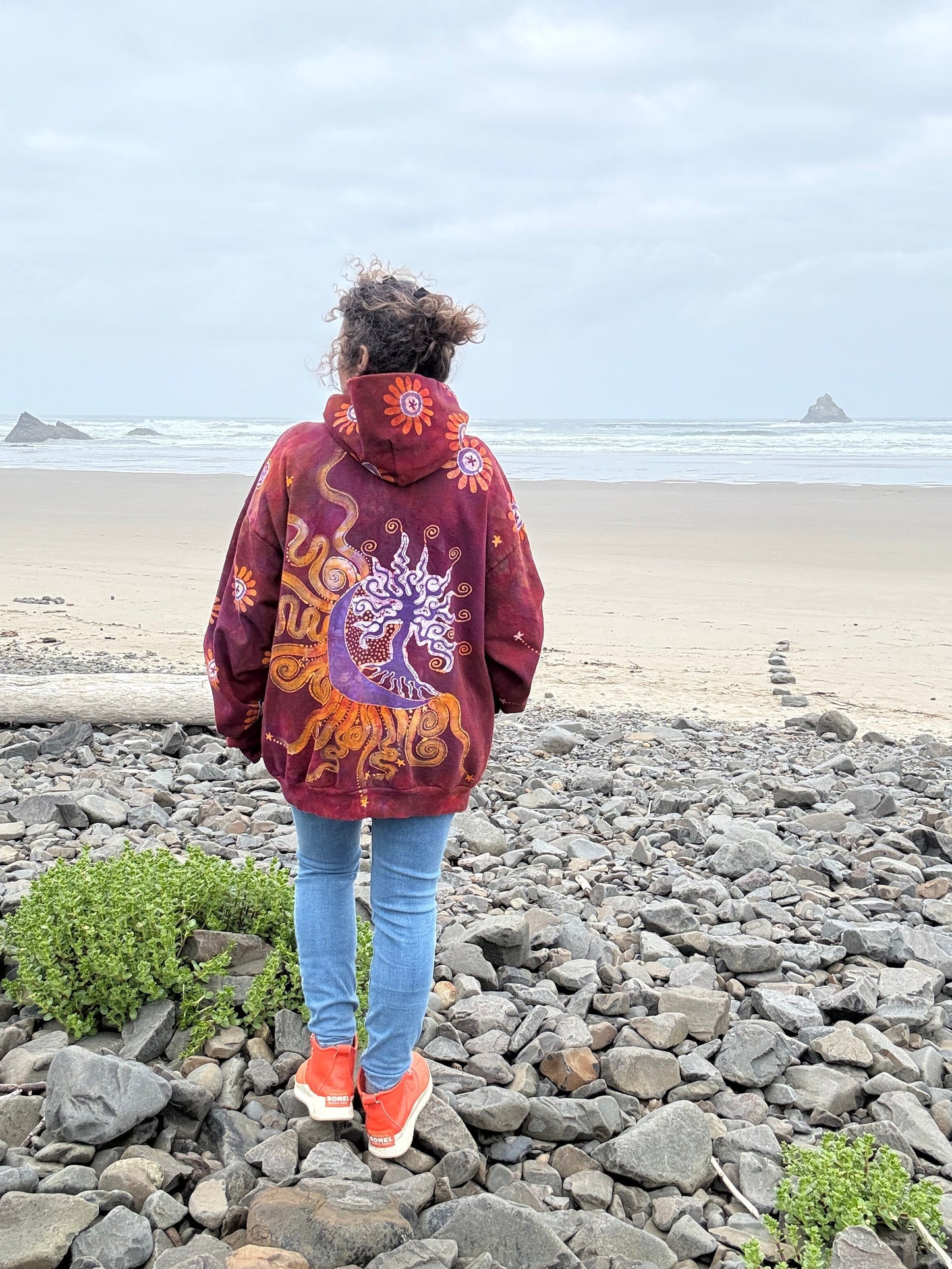 Red Cinnamon Sunset Handcrafted Batik Zipper Hoodie - Unisex size 2X hoodie batikwalla