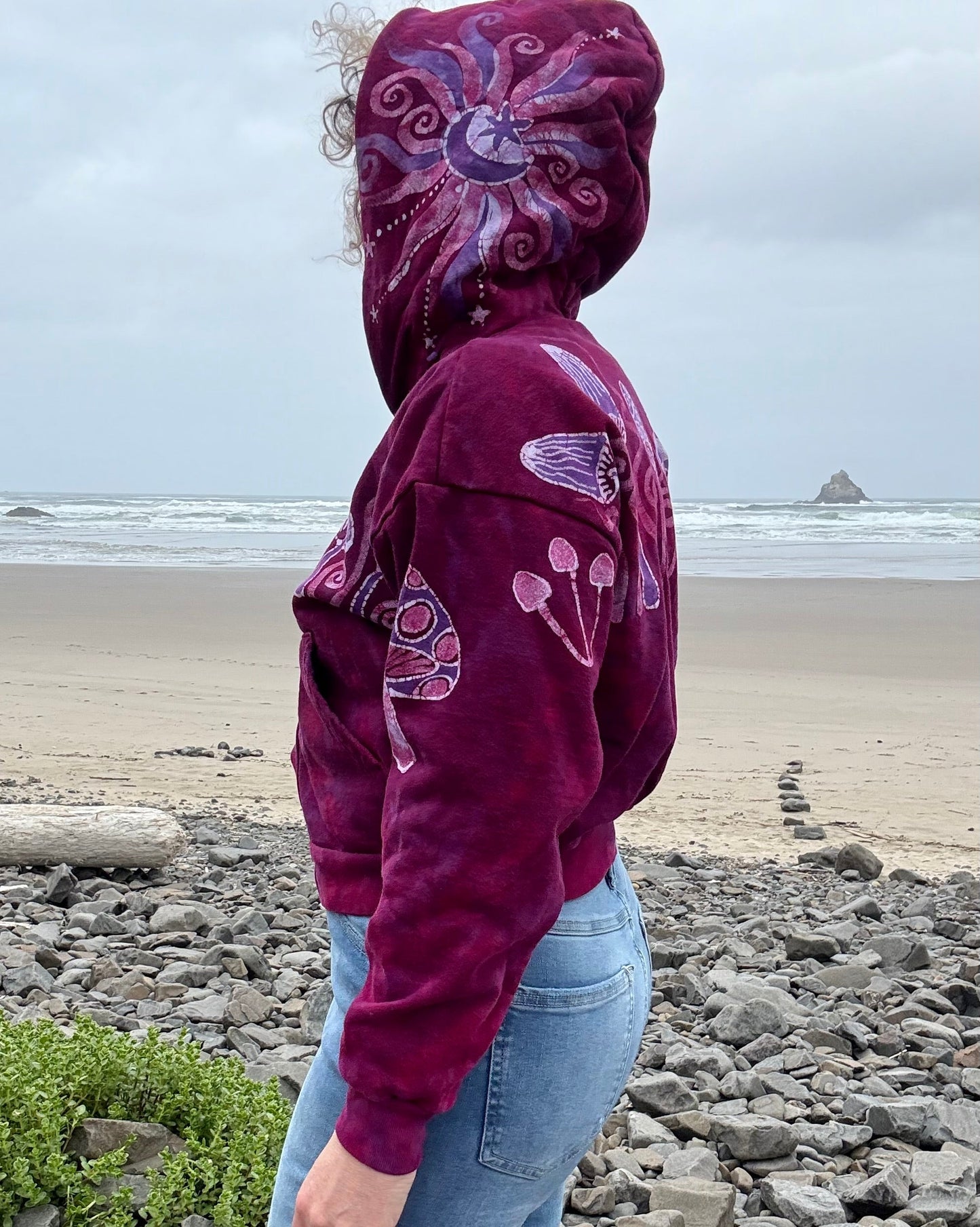 Berry Bright Mushroom Swirl Hoodie – Handcrafted Batik Zip-Up in Hot Pink & Purple Batikwalla by Victoria