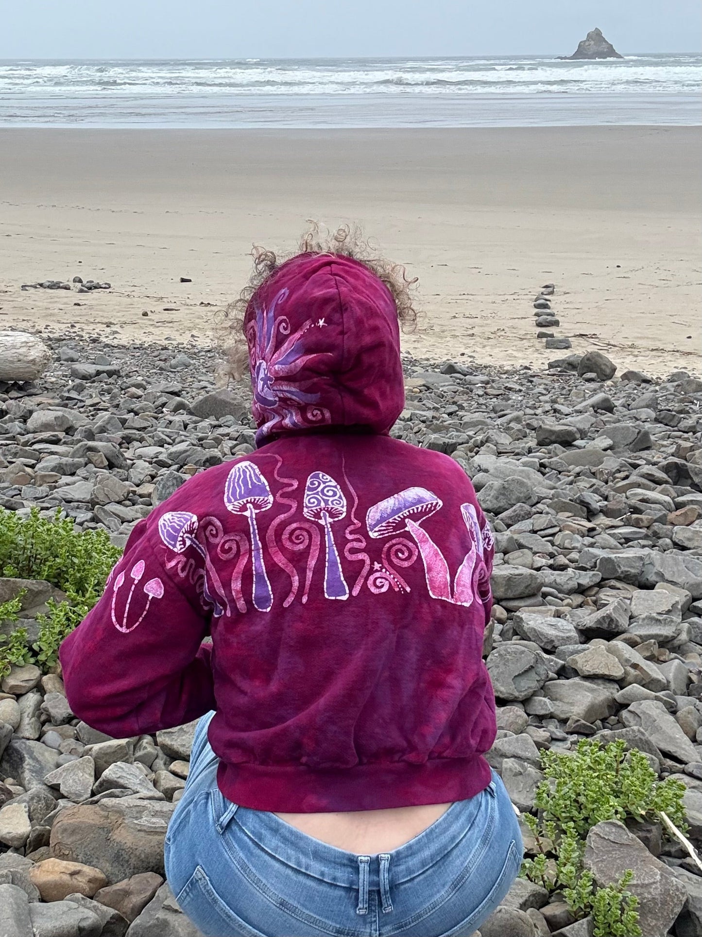 Berry Bright Mushroom Swirl Hoodie – Handcrafted Batik Zip-Up in Hot Pink & Purple Batikwalla by Victoria