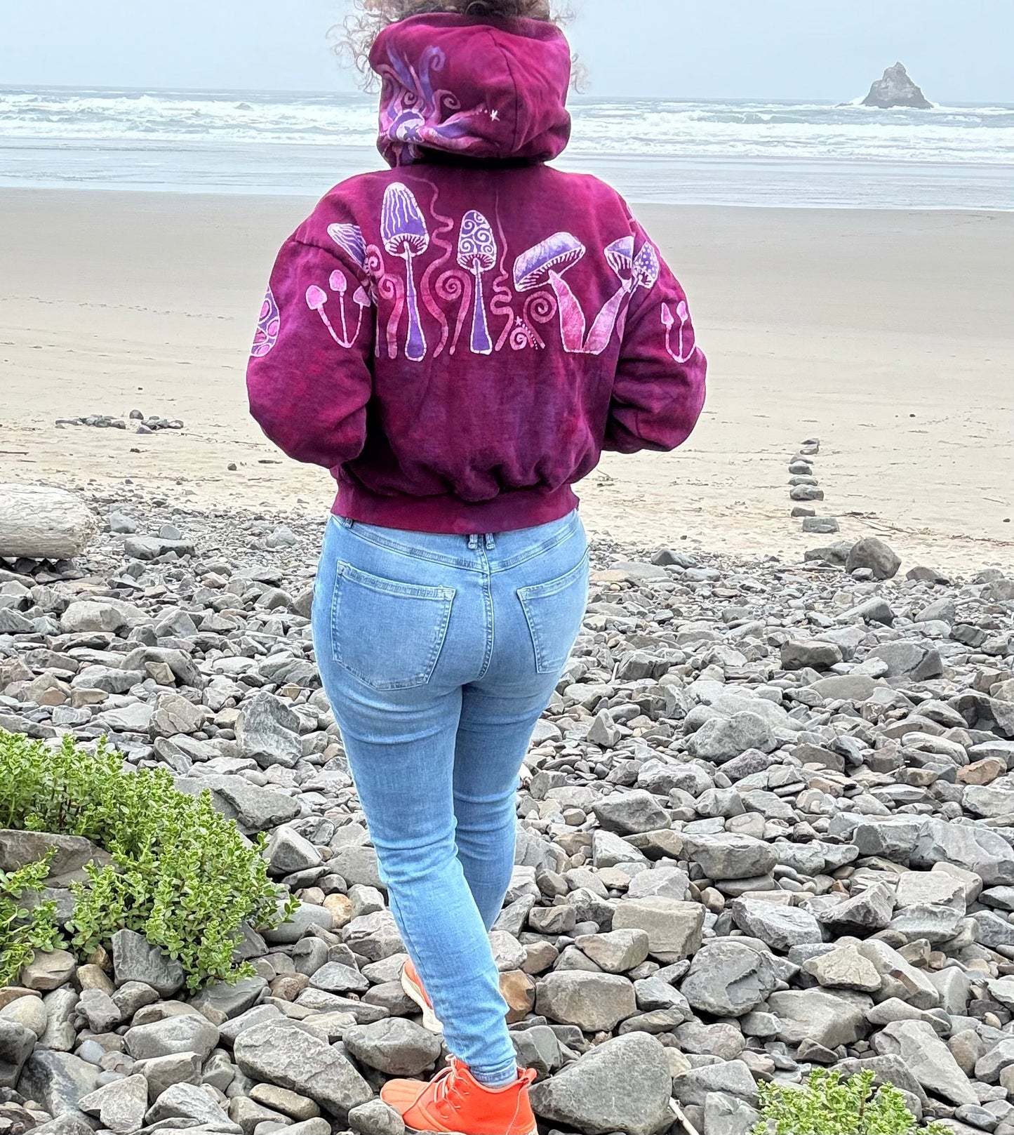 Berry Bright Mushroom Swirl Hoodie – Handcrafted Batik Zip-Up in Hot Pink & Purple Batikwalla by Victoria