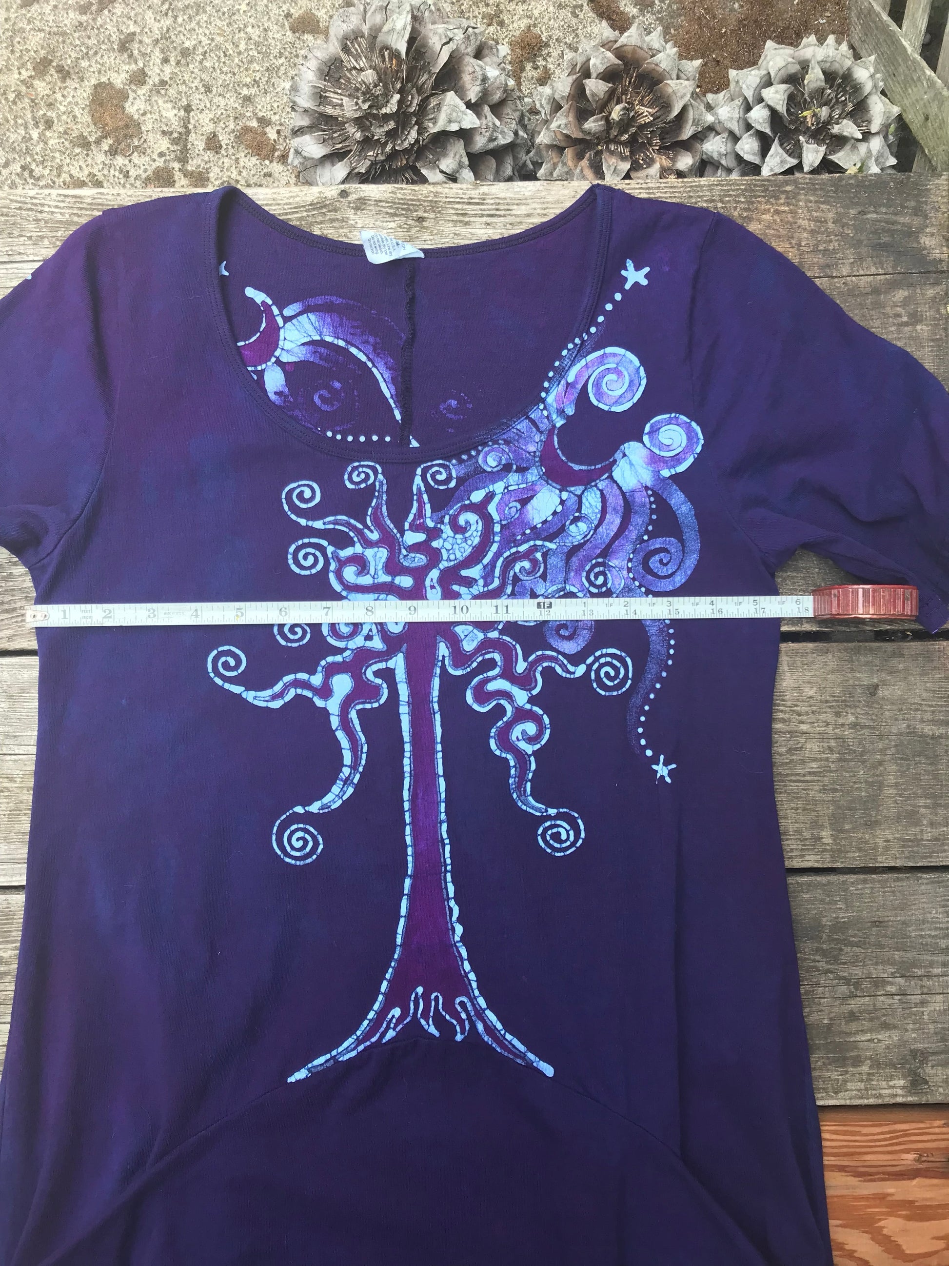 Dark Blue Long Tree Short Sleeve Batik Dress With Pockets Batik Dresses Batikwalla