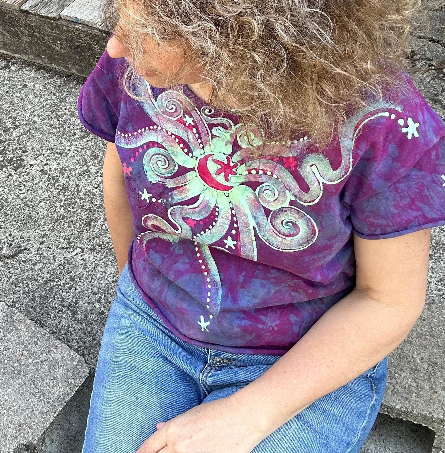 Sunrise Sunset Cotton Cropped Crew Tee - Size Small Shirts & Tops Batikwalla by Victoria