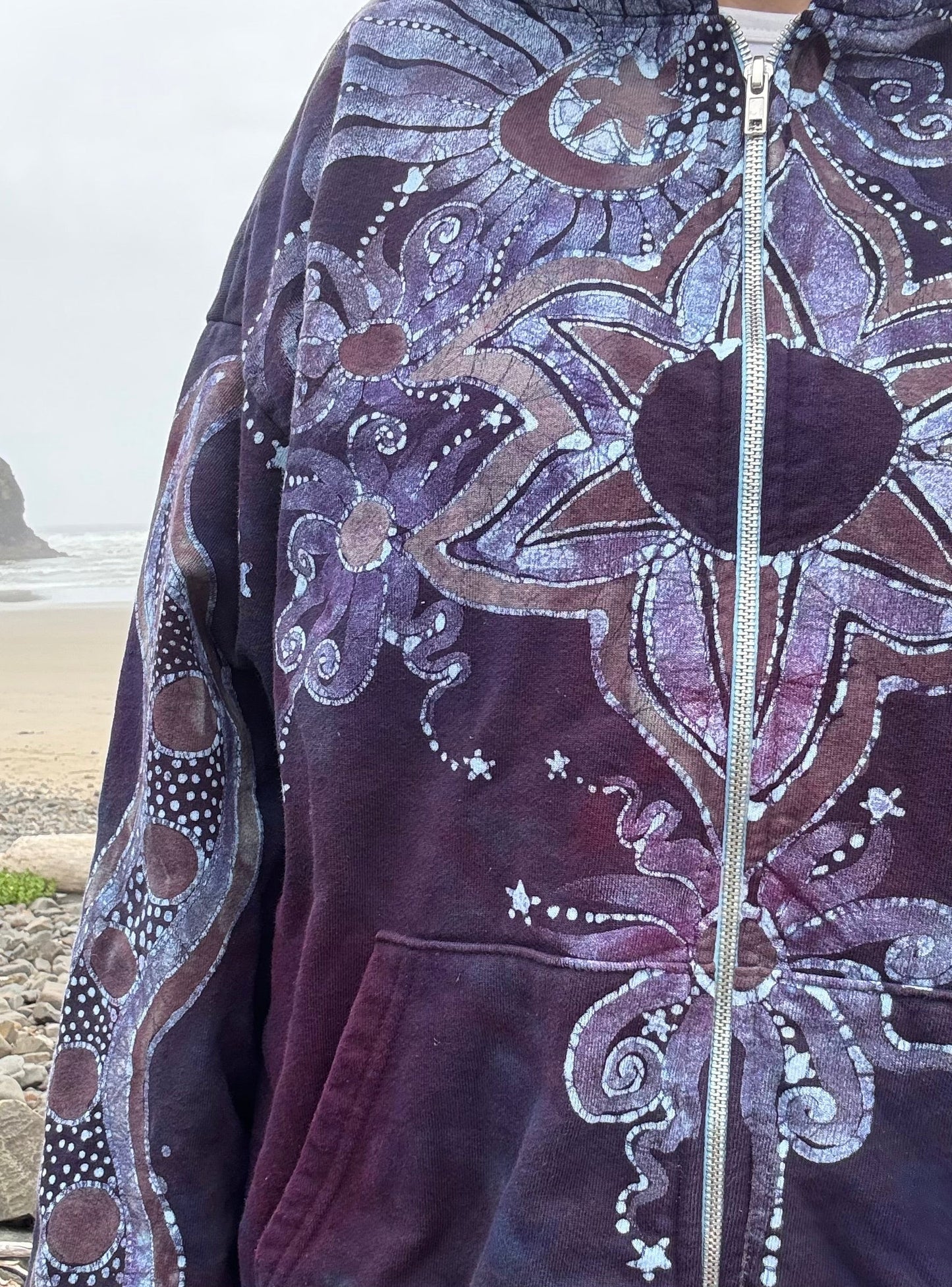 Star Bloom Vibes Handcrafted Batik Zipper Hoodie hoodie batikwalla