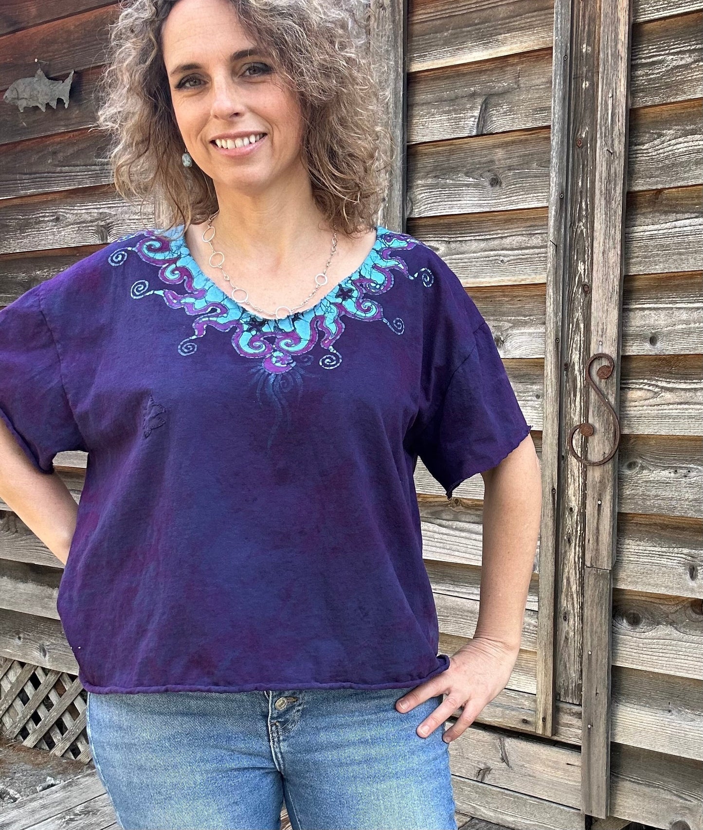 Sapphire Moon Batik Necklace Tee - Size Large Shirts & Tops Batikwalla by Victoria