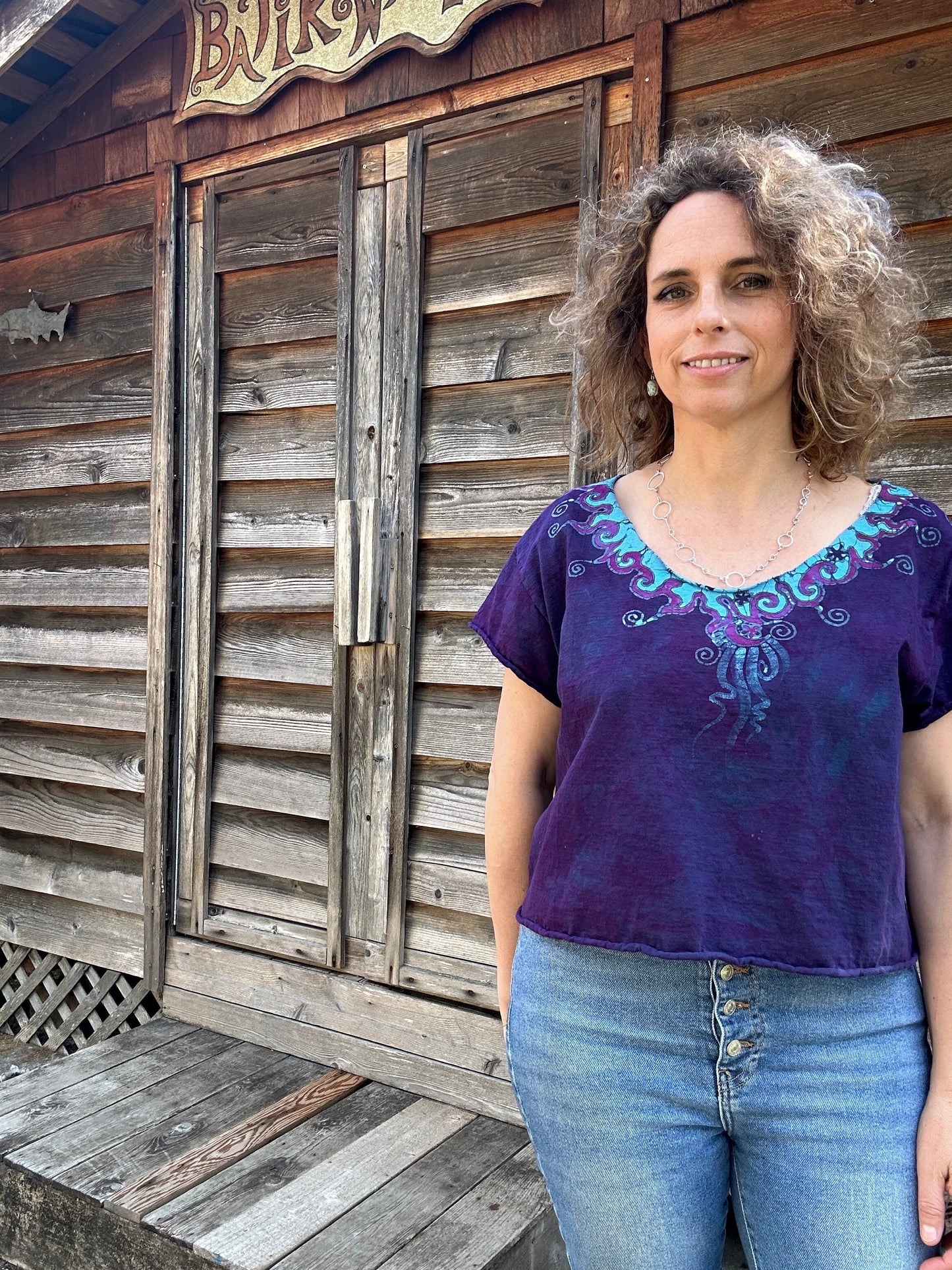 Sapphire Moon Batik Necklace Tee - Size Small Shirts & Tops Batikwalla by Victoria