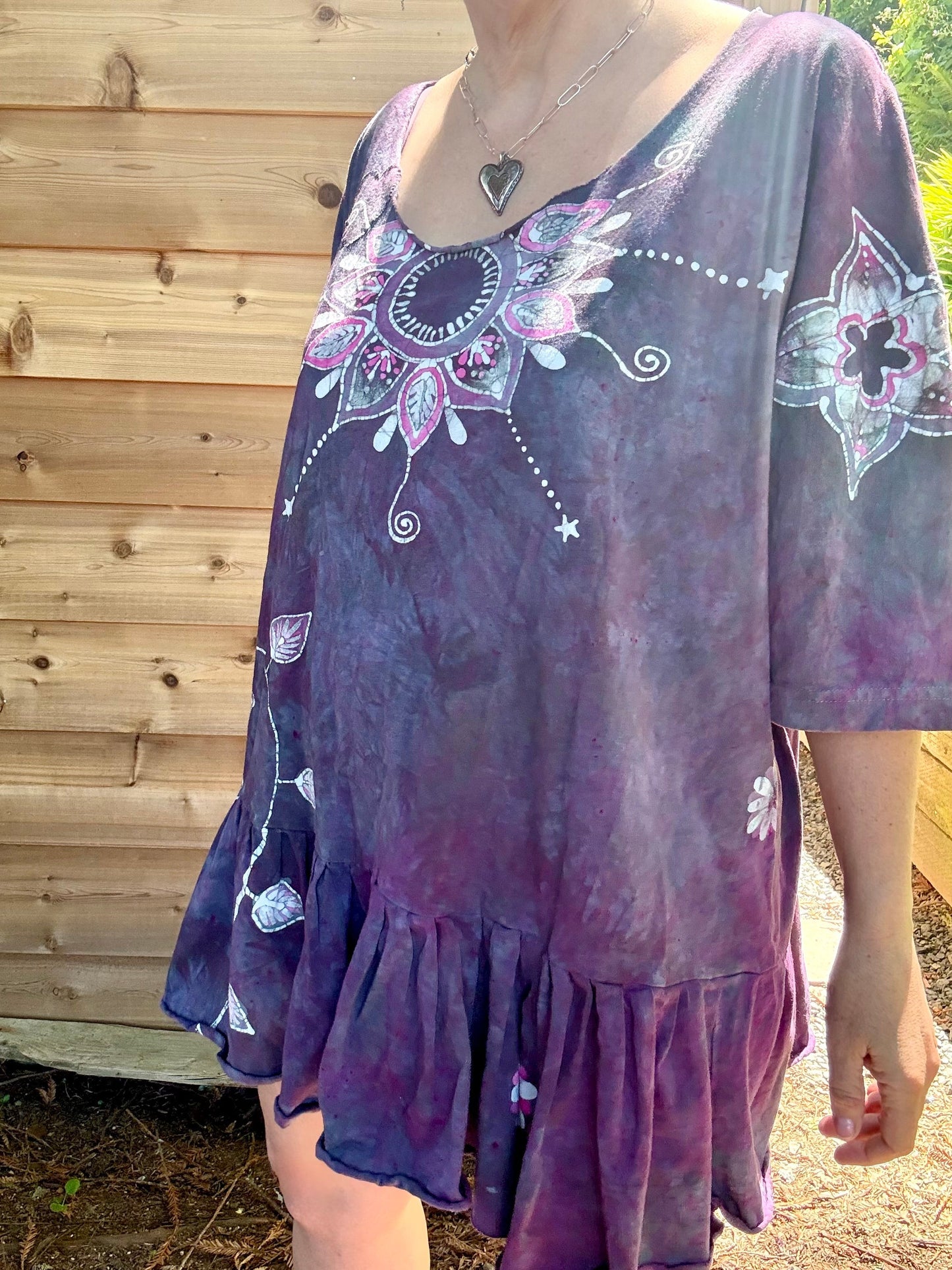 Mystic Bloom Batik Top – Purple & Pink Floral Hand-Painted Peplum Blouse Batikwalla by Victoria