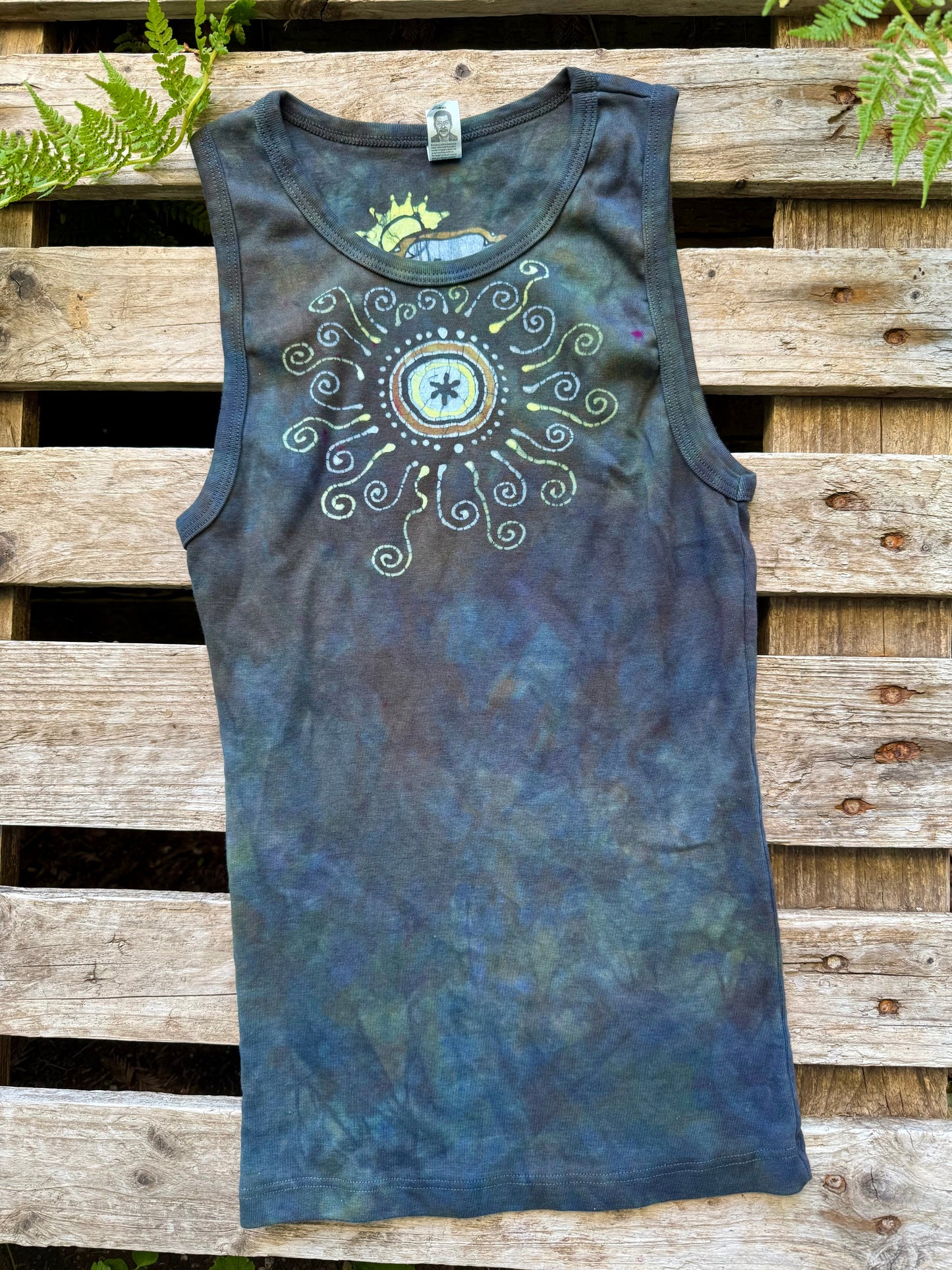Stormlight Batik Tank – Charcoal Gray Mandala with Sunshine and Raindrops Batikwalla by Victoria Small