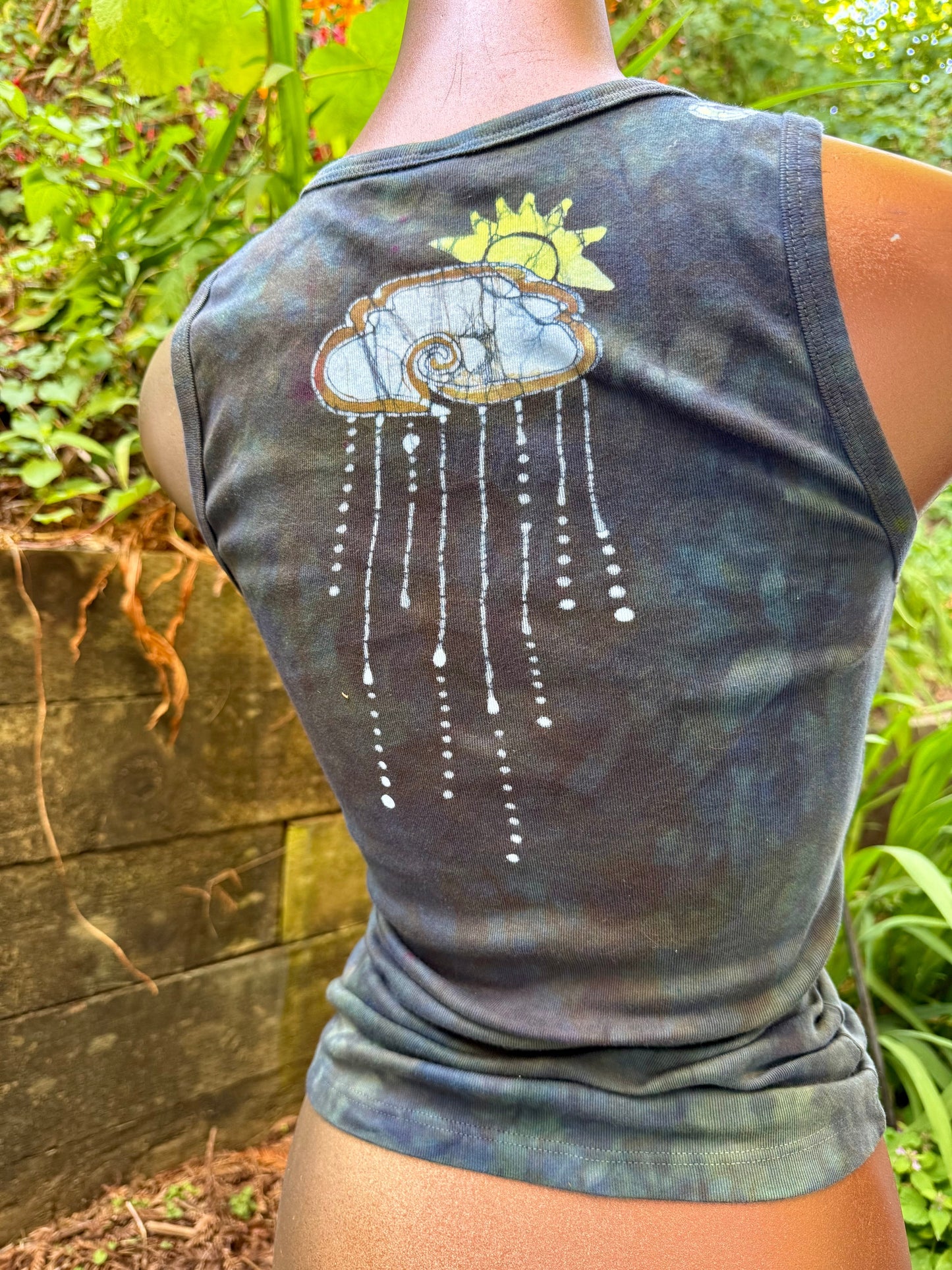 Stormlight Batik Tank – Charcoal Gray Mandala with Sunshine and Raindrops Batikwalla by Victoria