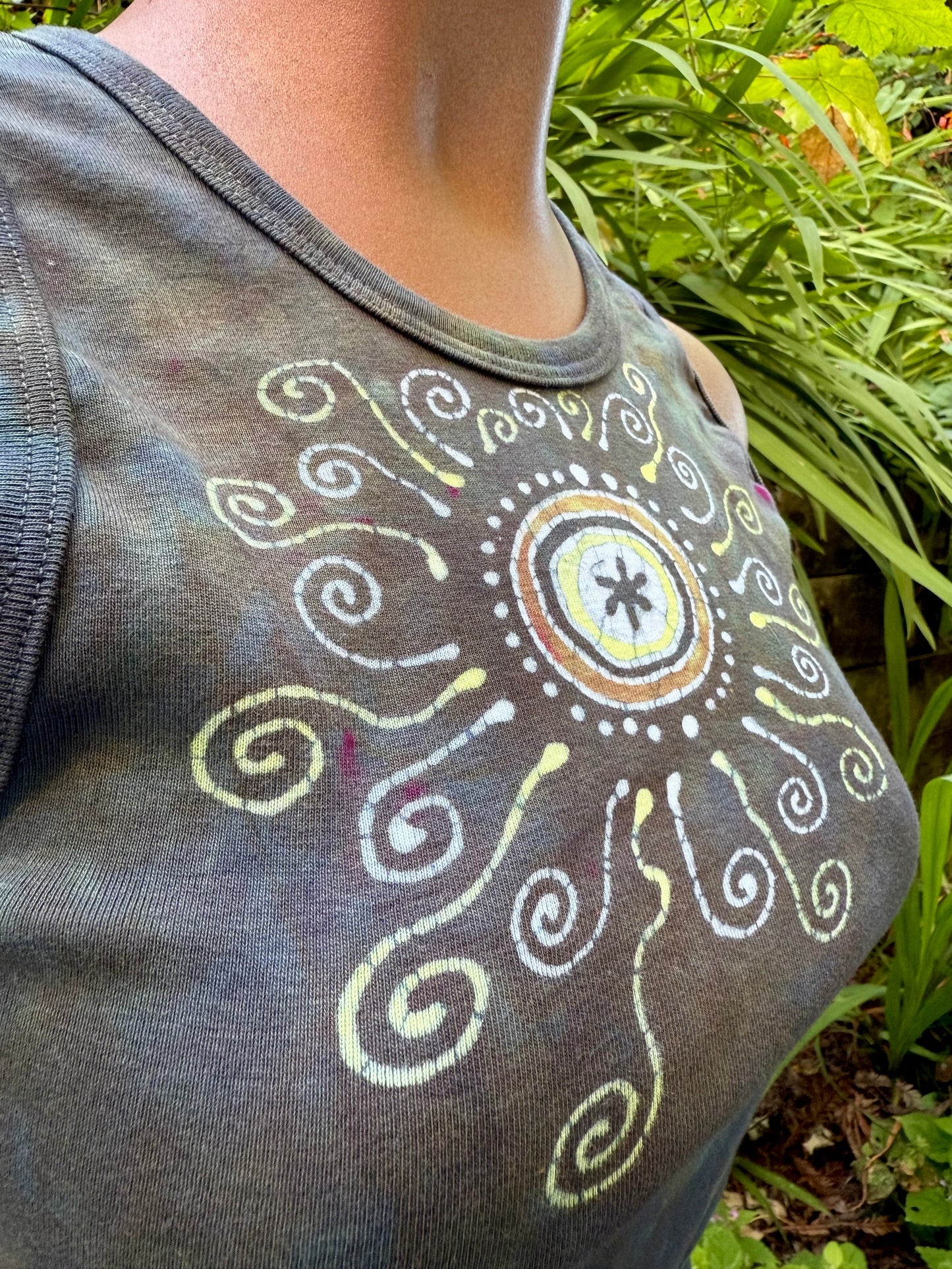 Stormlight Batik Tank – Charcoal Gray Mandala with Sunshine and Raindrops Batikwalla by Victoria