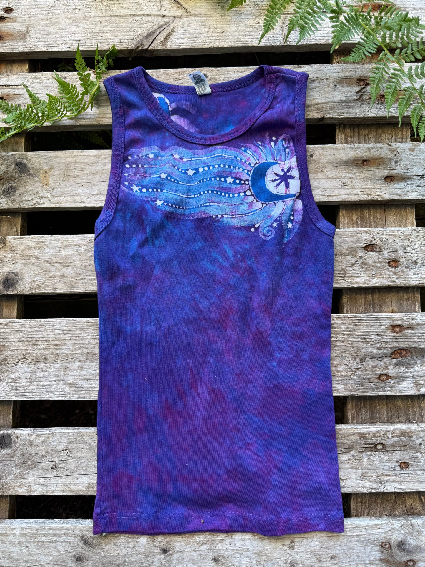 Celestial Flow Batik Tank – Purple Moonlight with Star Trails Batikwalla by Victoria
