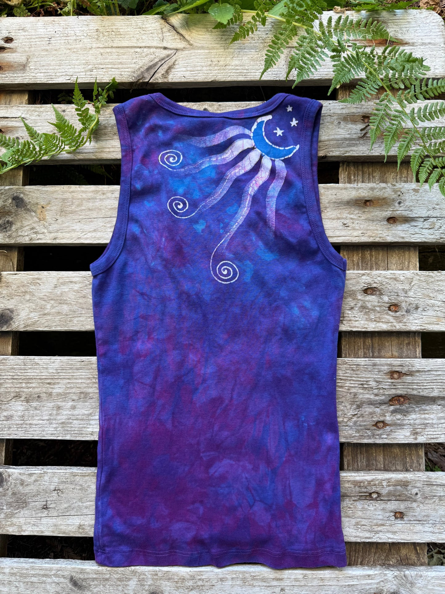 Celestial Flow Batik Tank – Purple Moonlight with Star Trails Batikwalla by Victoria
