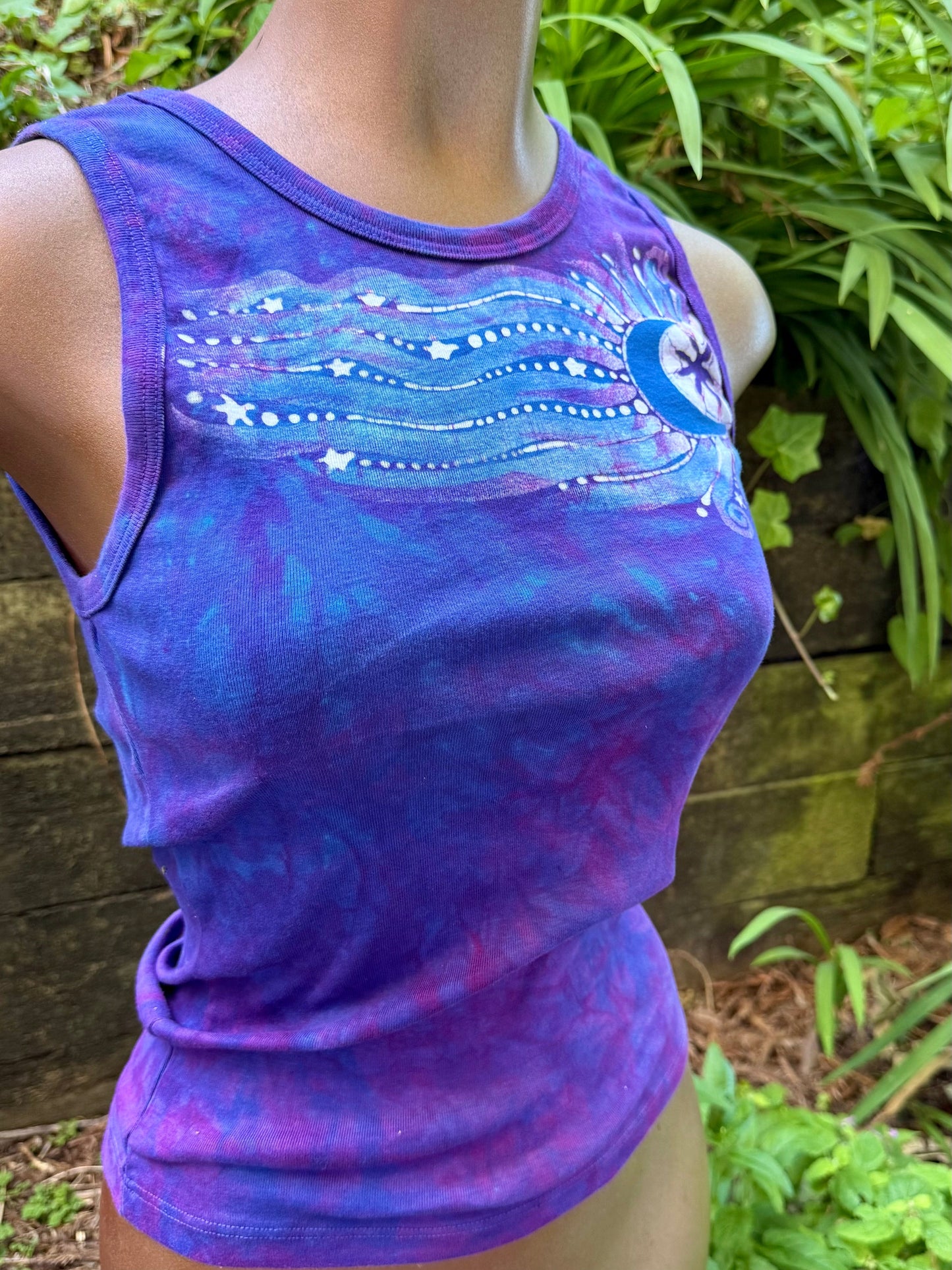 Celestial Flow Batik Tank – Purple Moonlight with Star Trails Batikwalla by Victoria
