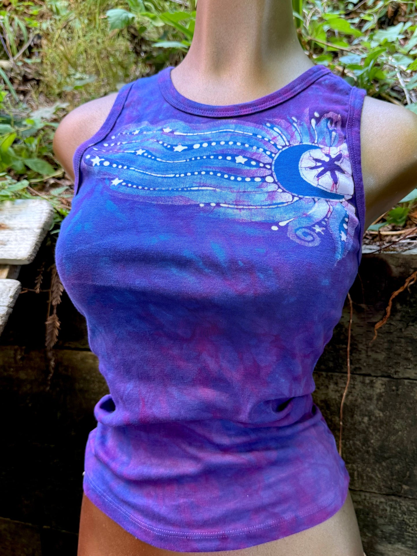 Celestial Flow Batik Tank – Purple Moonlight with Star Trails Batikwalla by Victoria