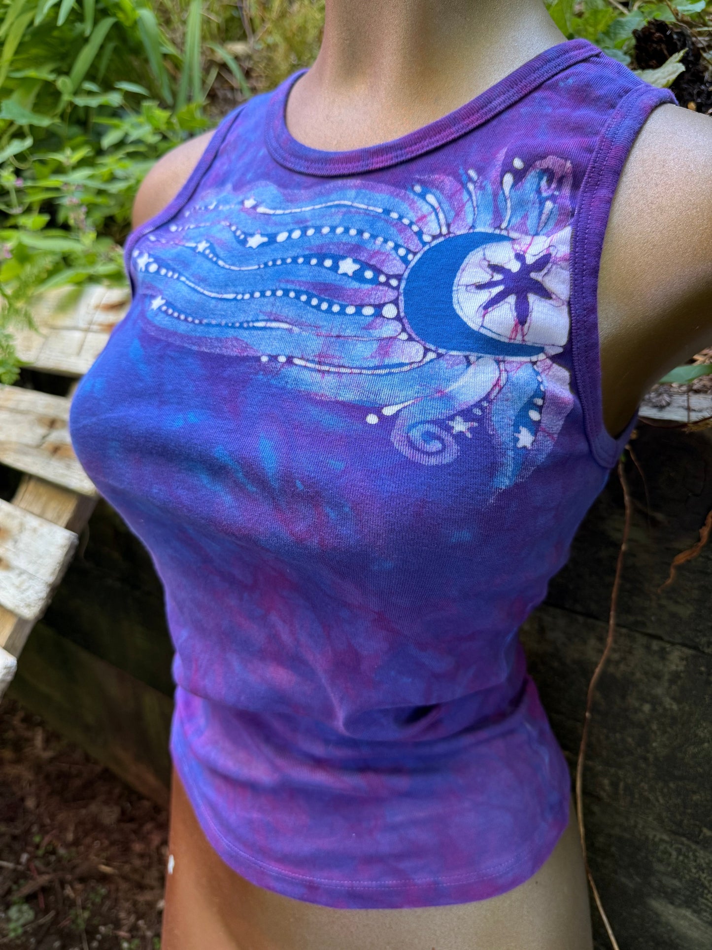 Celestial Flow Batik Tank – Purple Moonlight with Star Trails Batikwalla by Victoria Medium