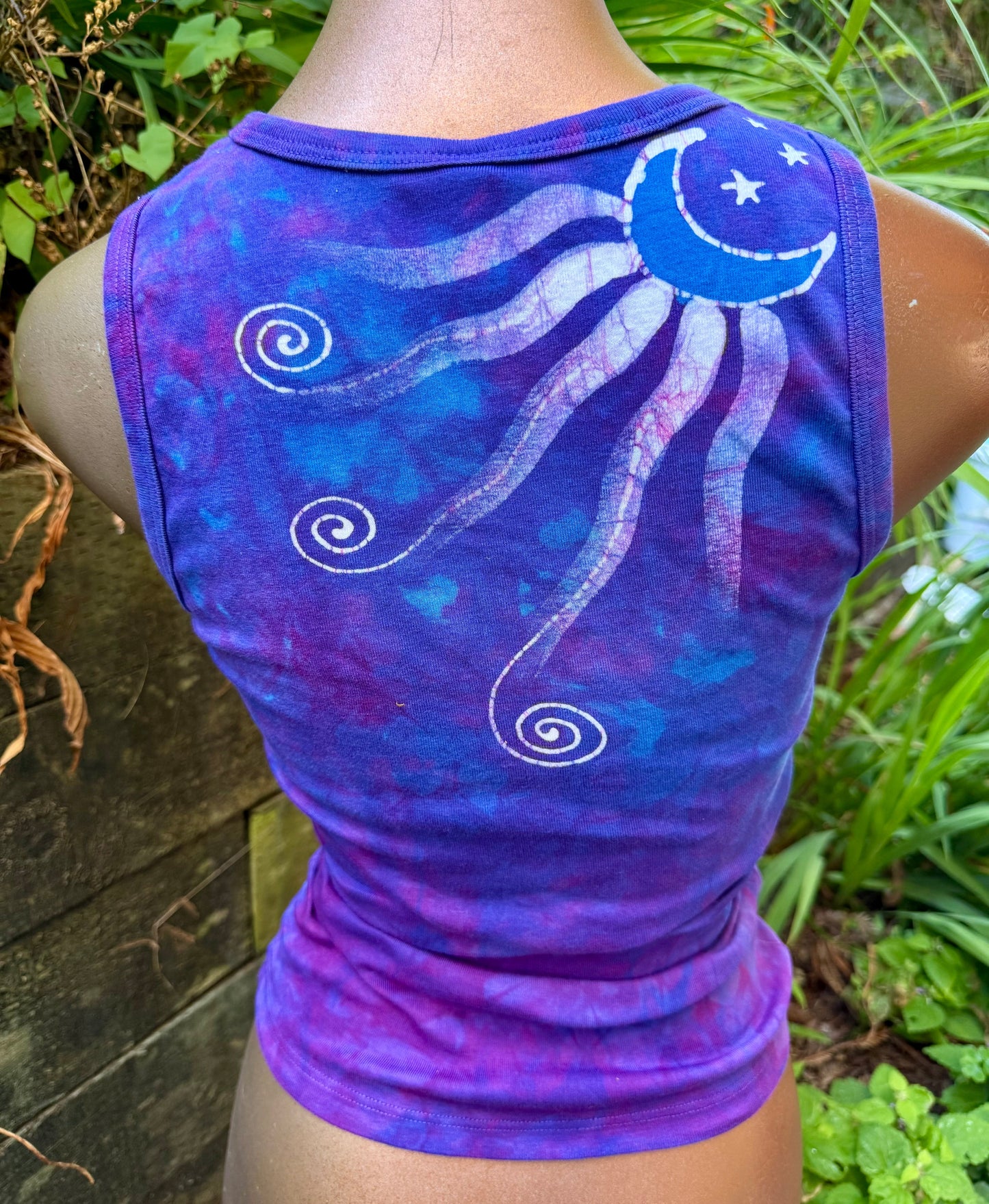 Celestial Flow Batik Tank – Purple Moonlight with Star Trails Batikwalla by Victoria