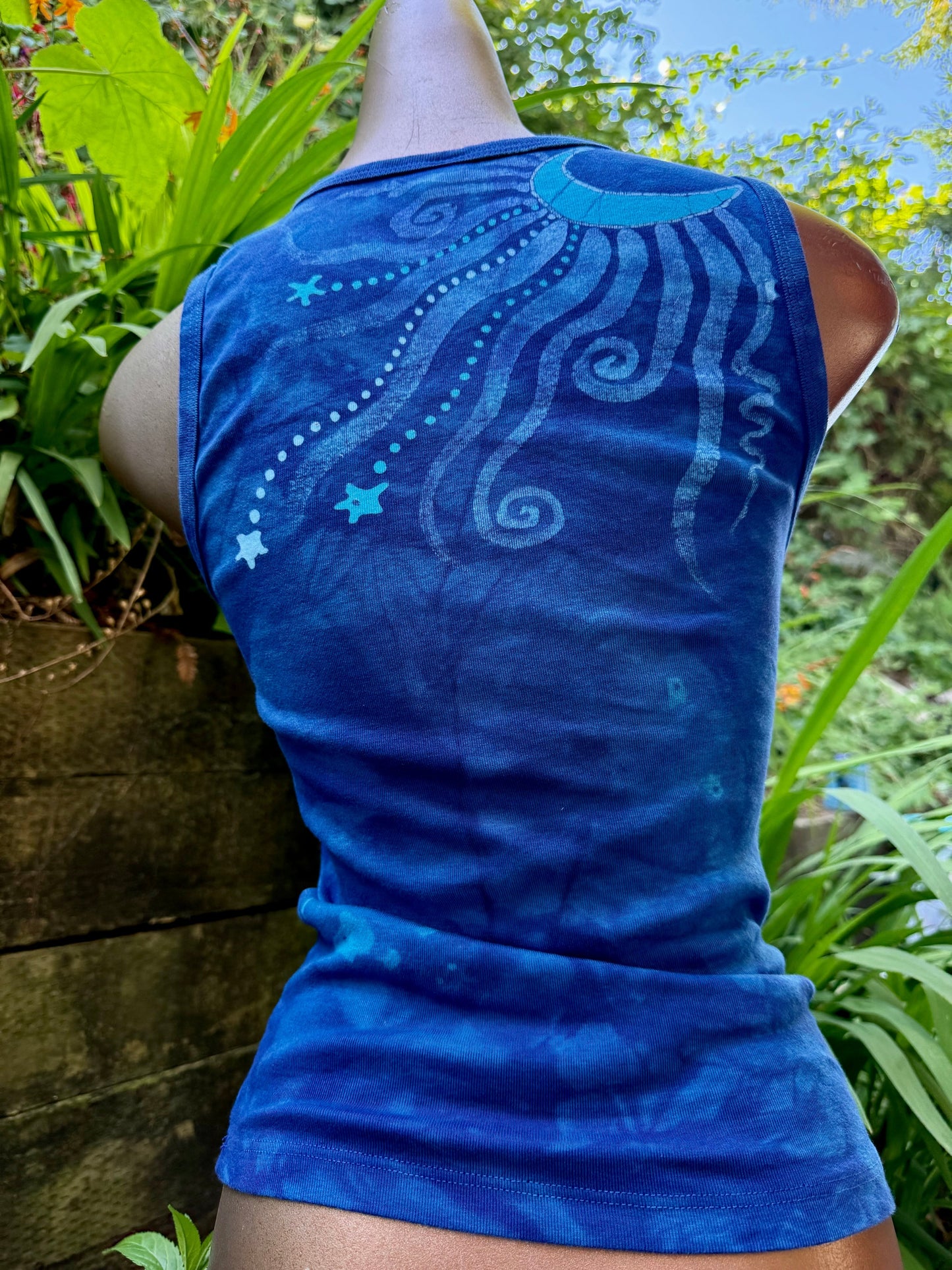 Tidal Moon Batik Tank – Celestial Swirls in Indigo Blue Batikwalla by Victoria