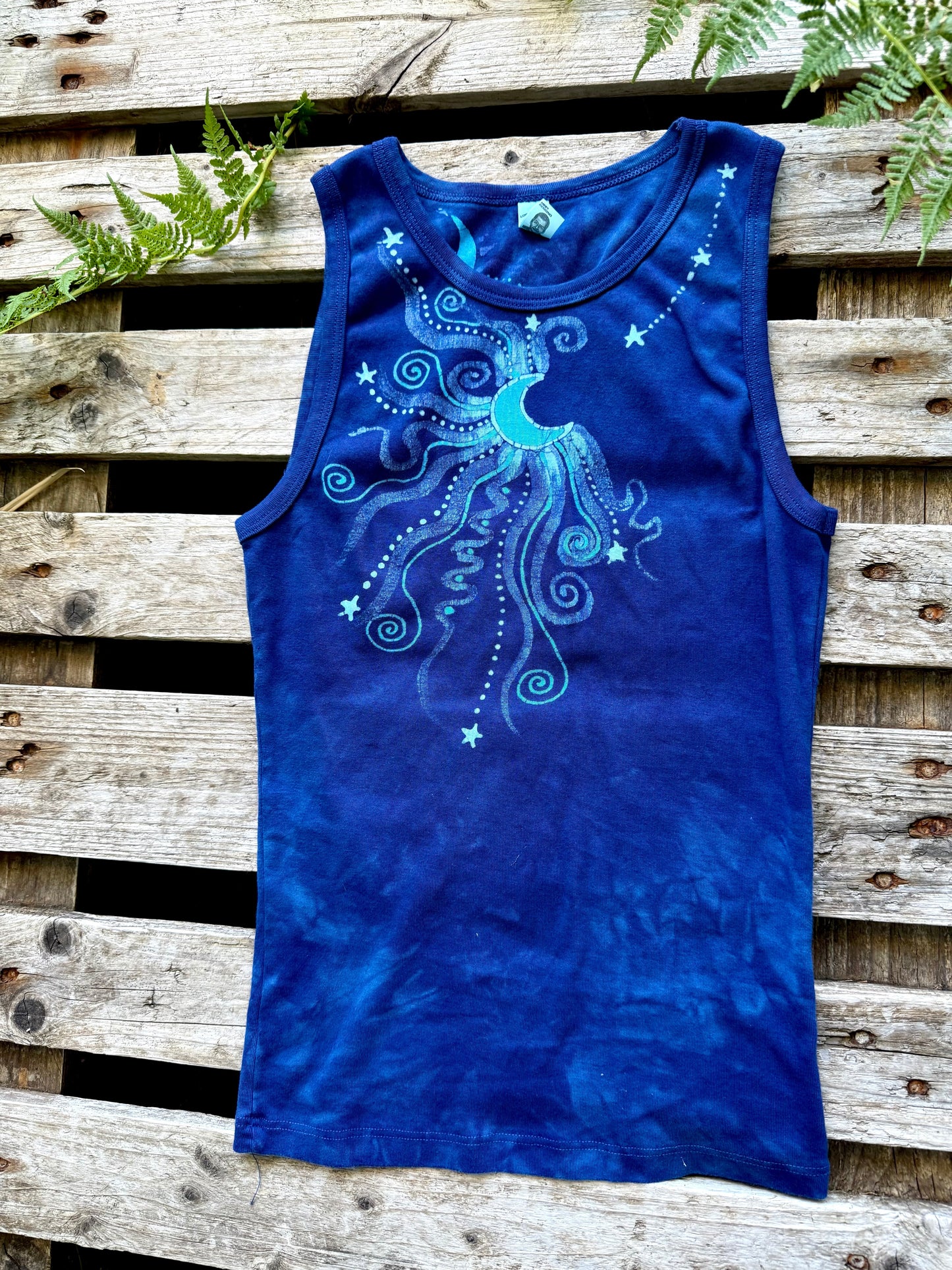 Tidal Moon Batik Tank – Celestial Swirls in Indigo Blue Batikwalla by Victoria Small
