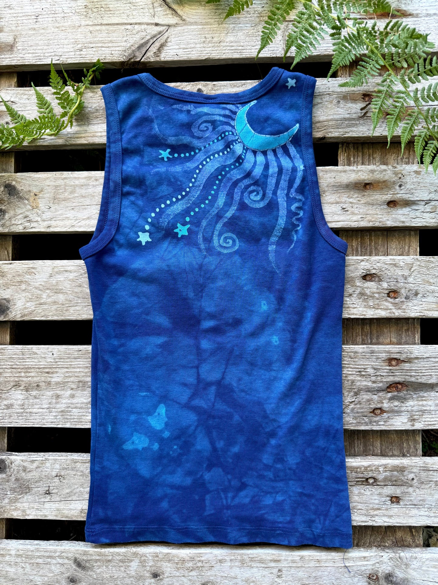 Tidal Moon Batik Tank – Celestial Swirls in Indigo Blue Batikwalla by Victoria