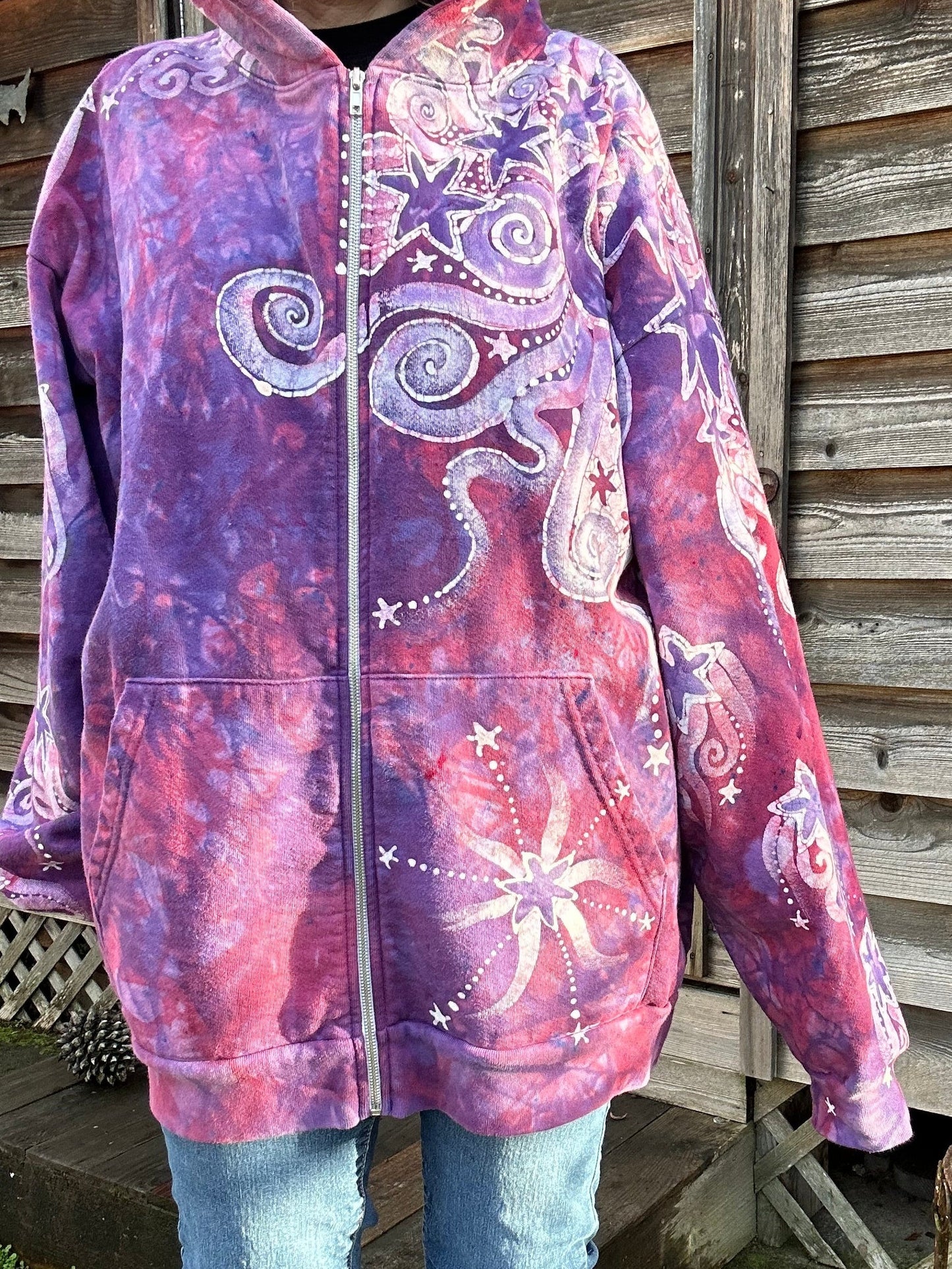 Brighten Up A Cloudy Day Pink Moonbeams Handcrafted Batik Hoodie hoodie batikwalla