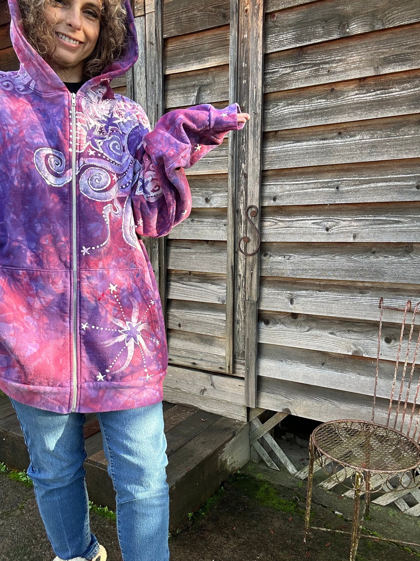 Brighten Up A Cloudy Day Pink Moonbeams Handcrafted Batik Hoodie hoodie batikwalla