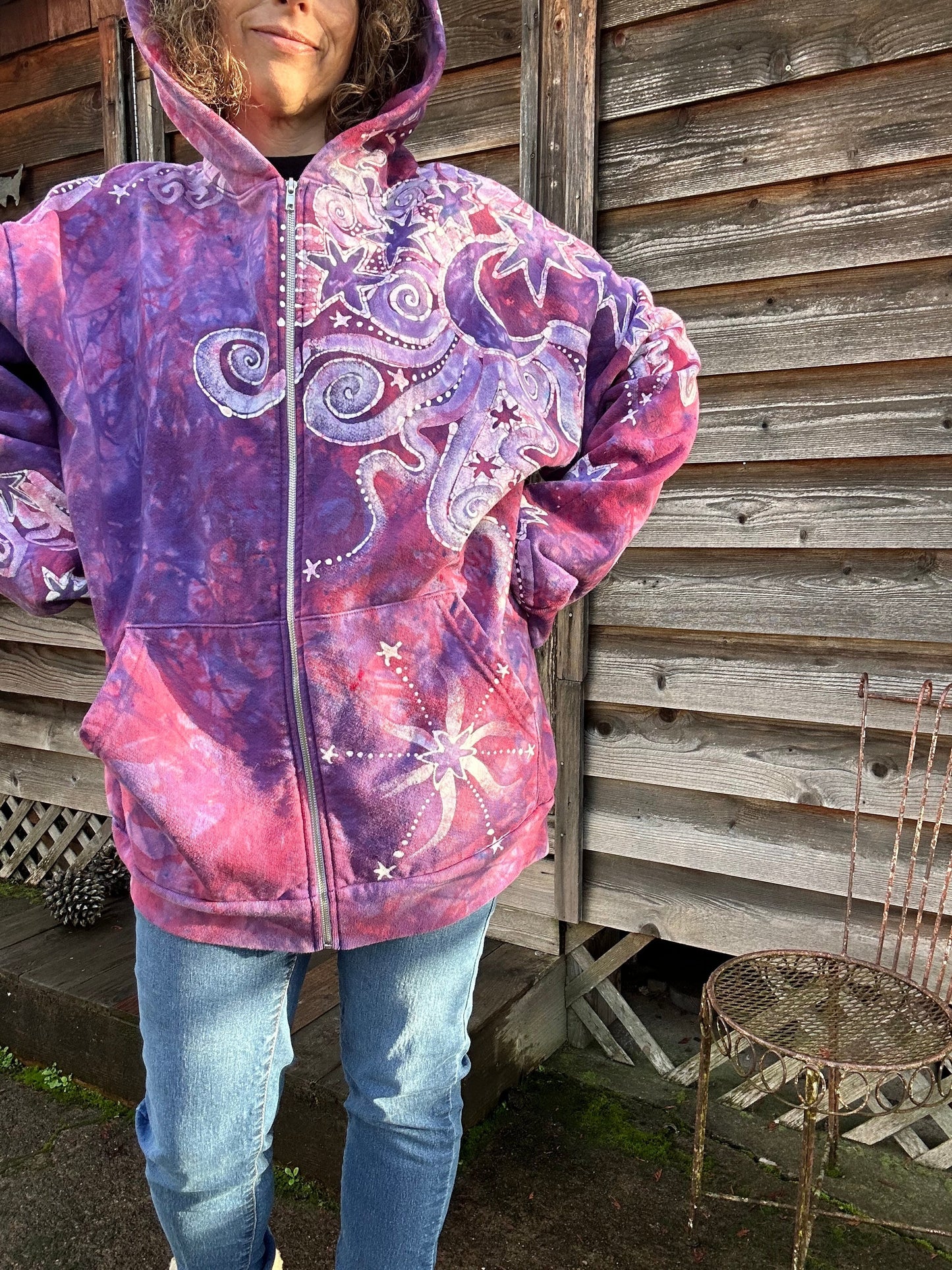 Brighten Up A Cloudy Day Pink Moonbeams Handcrafted Batik Hoodie hoodie batikwalla