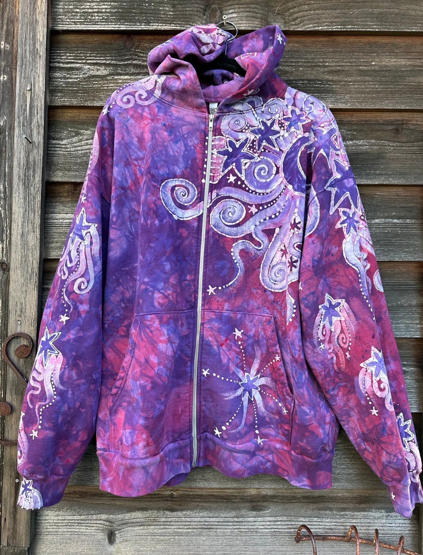 Brighten Up A Cloudy Day Pink Moonbeams Handcrafted Batik Hoodie hoodie batikwalla