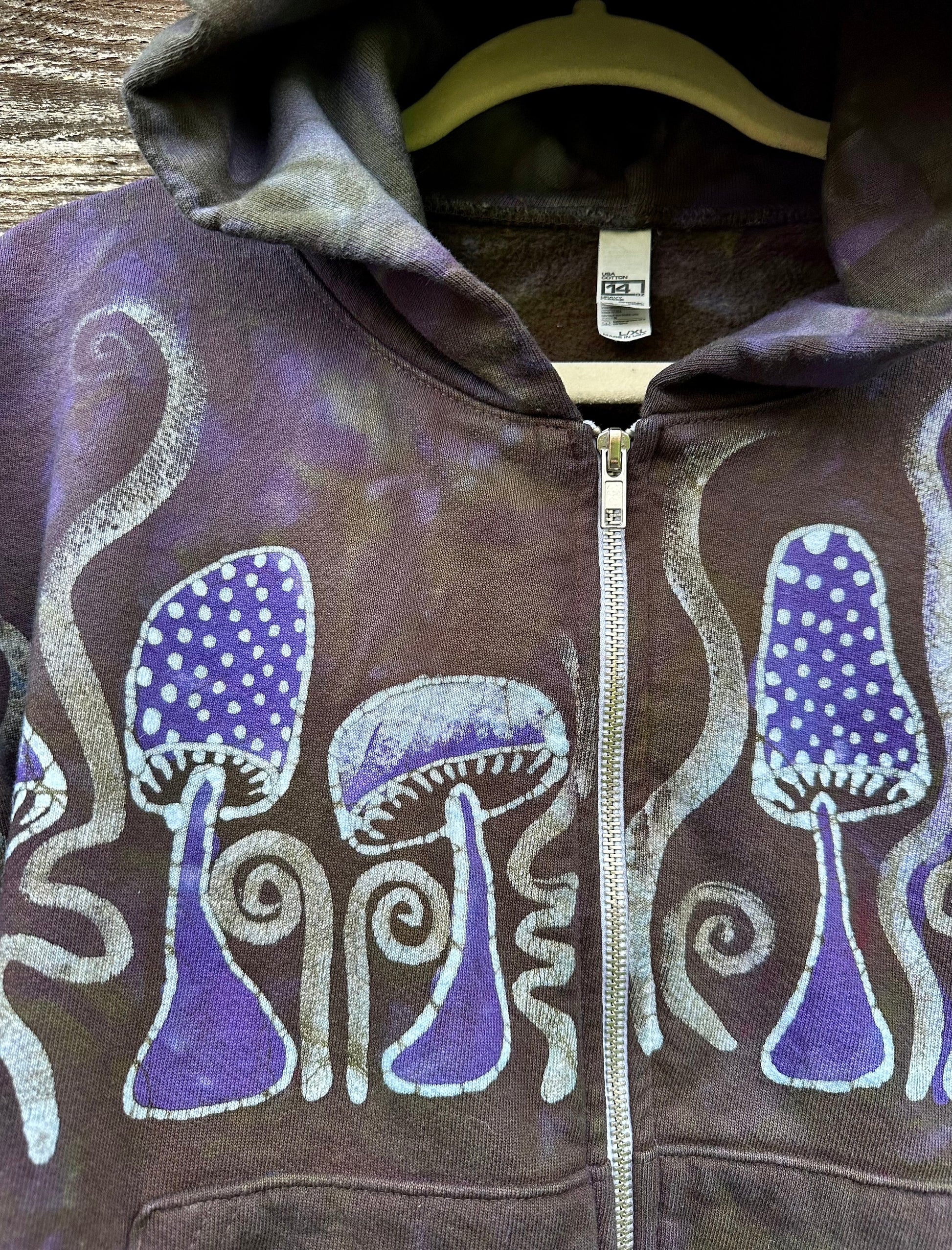 Mushroom Hunter Batik Hoodie - Purple Woodland hoodie batikwalla
