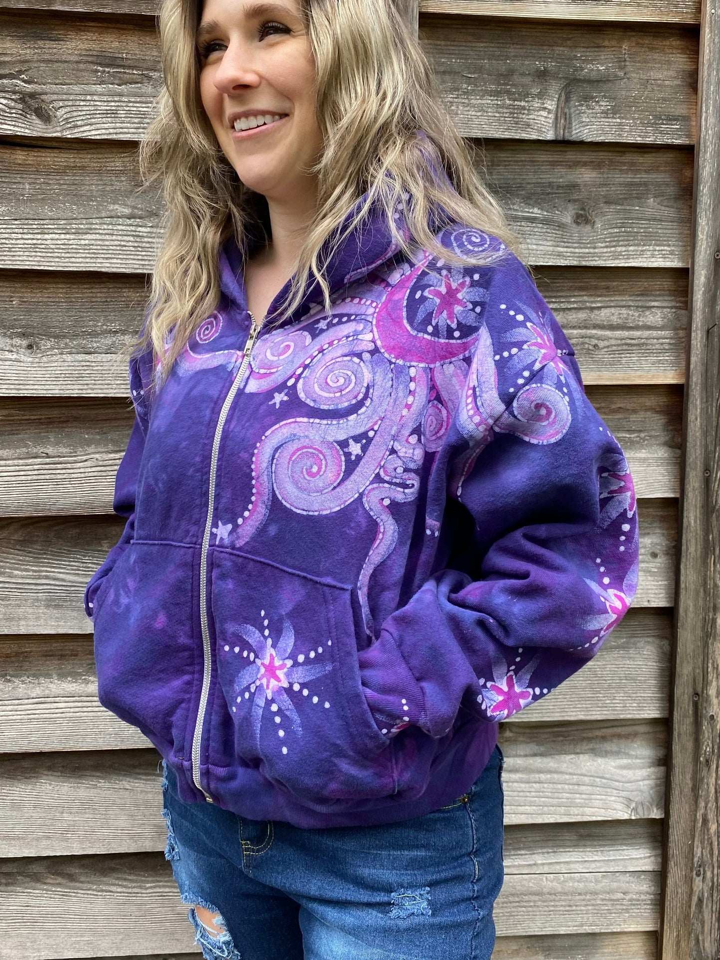 Pink Rising Stars Handmade Batik Hoodie hoodie batikwalla