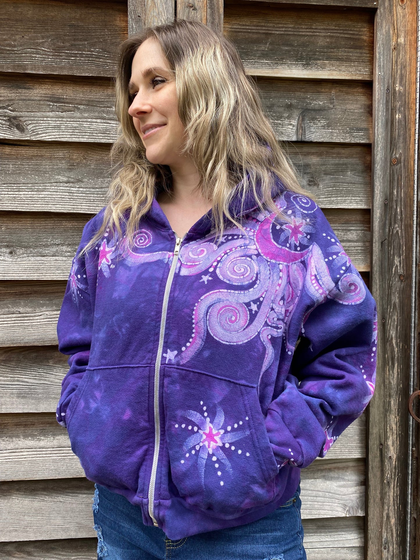 Pink Rising Stars Handmade Batik Hoodie hoodie batikwalla