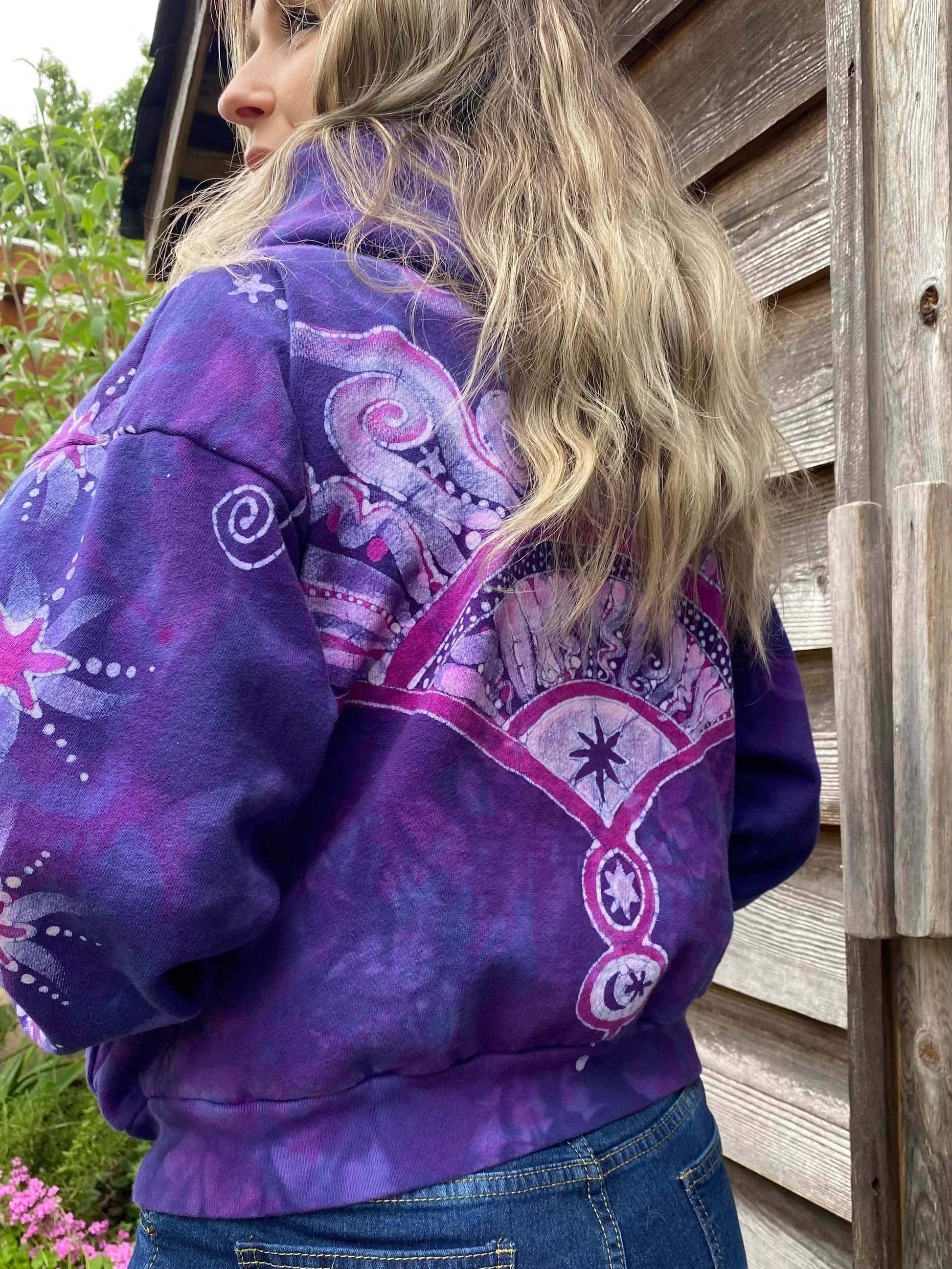 Pink Rising Stars Handmade Batik Hoodie hoodie batikwalla
