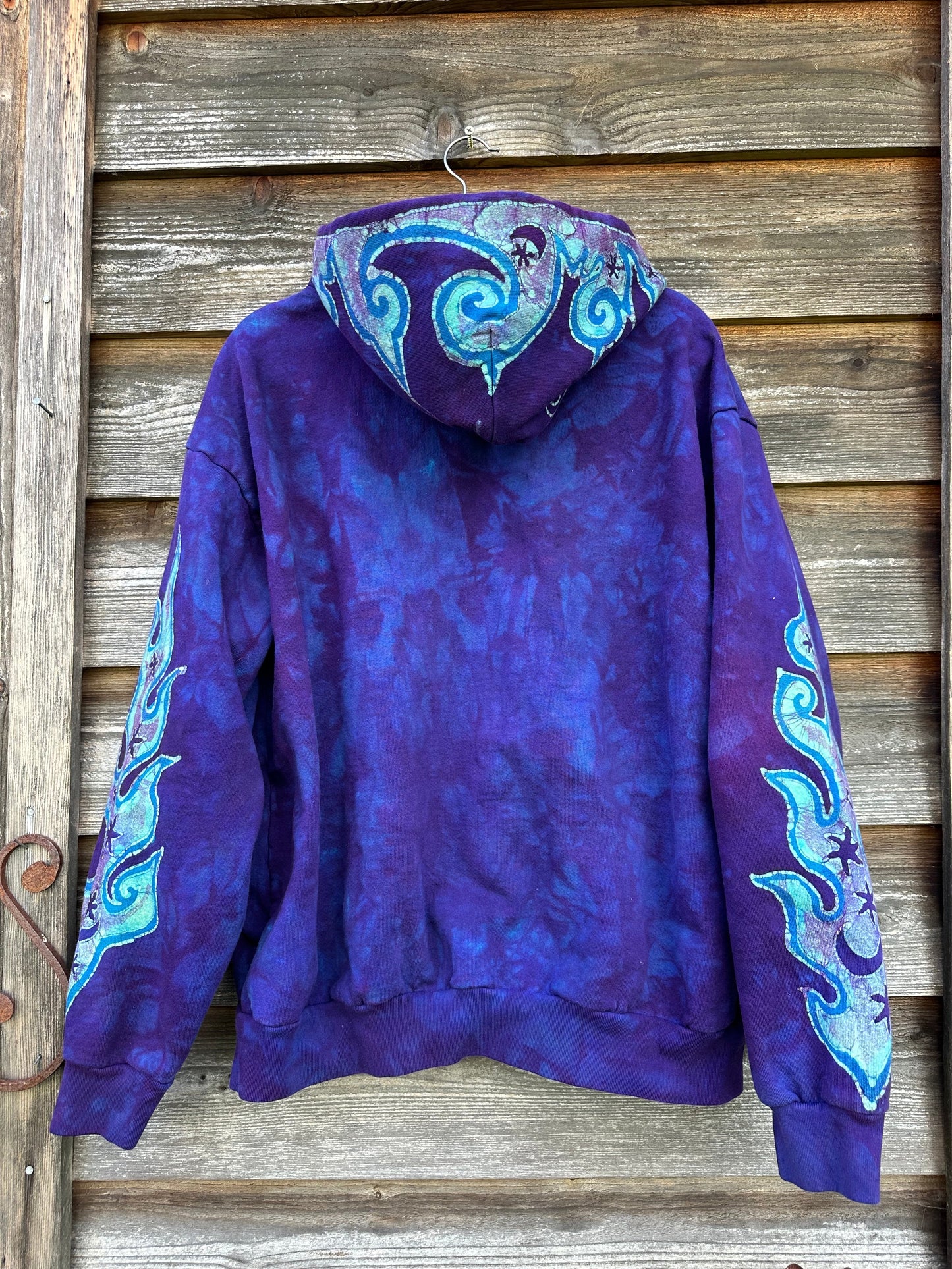 Swell Swirls in Purple Waves Handcrafted Batik Zipper Hoodie - Unisex Size XL hoodie batikwalla
