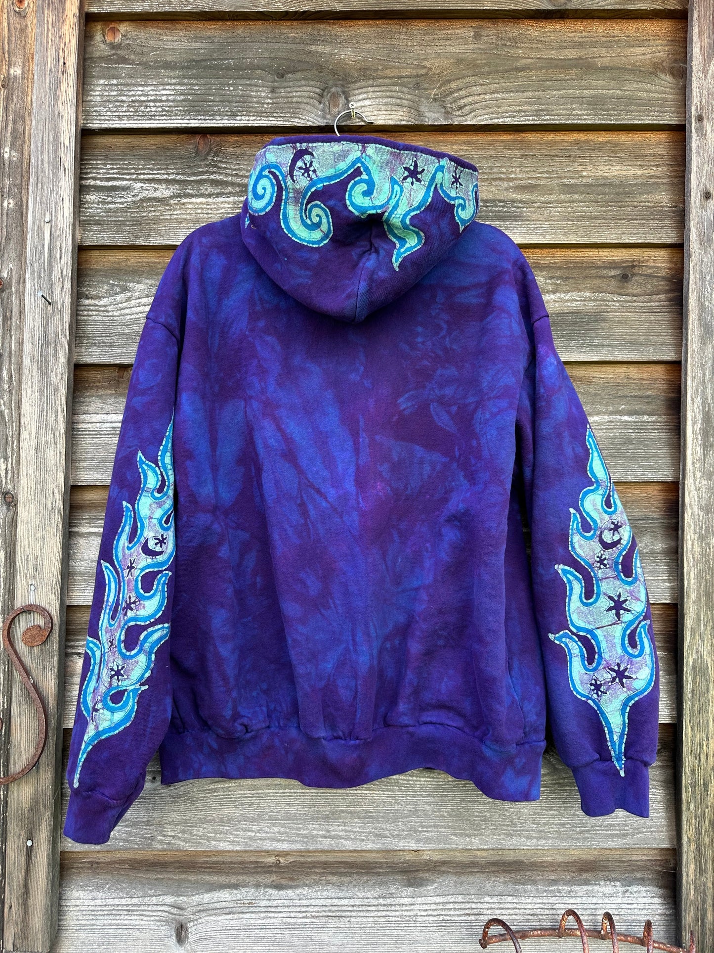 Swell Swirls in Purple Waves Handcrafted Batik Zipper Hoodie - Unisex Size Large hoodie batikwalla