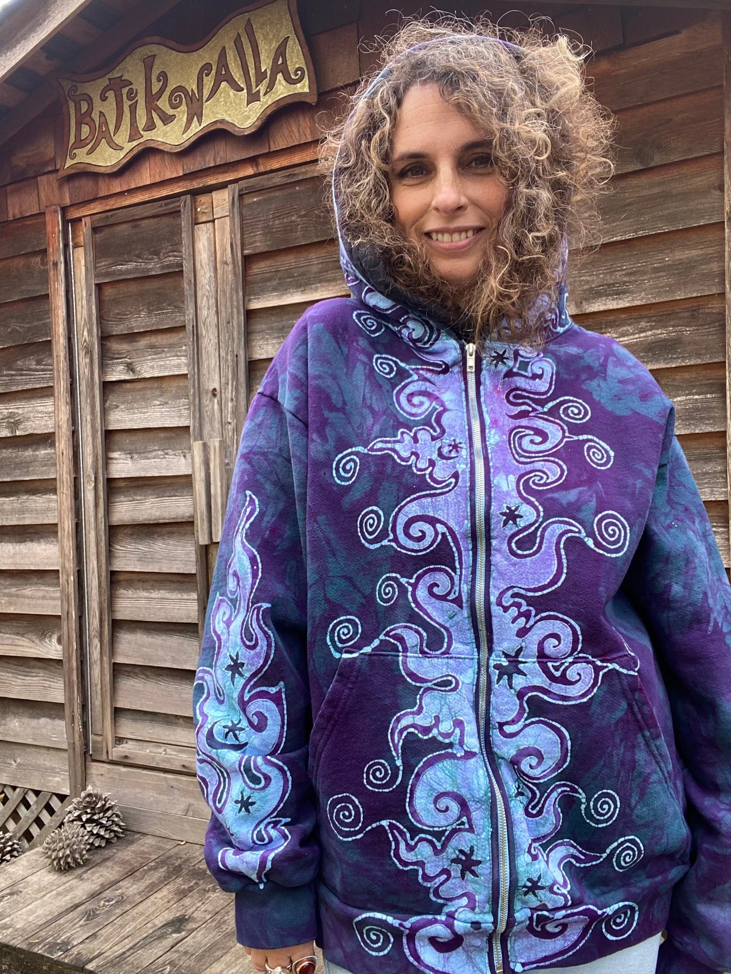 Teal and Purple Fancy Tuxedo Swirls Zipper Hoodie hoodie batikwalla Large