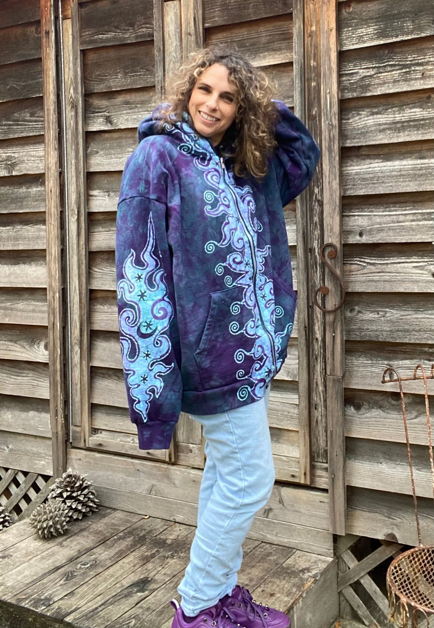 Teal and Purple Fancy Tuxedo Swirls Zipper Hoodie hoodie batikwalla