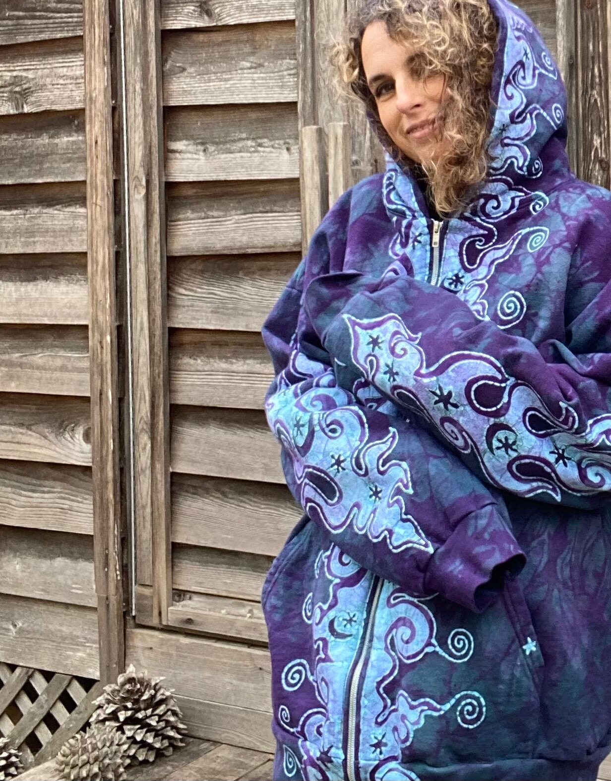 Teal and Purple Fancy Tuxedo Swirls Zipper Hoodie hoodie batikwalla 2X