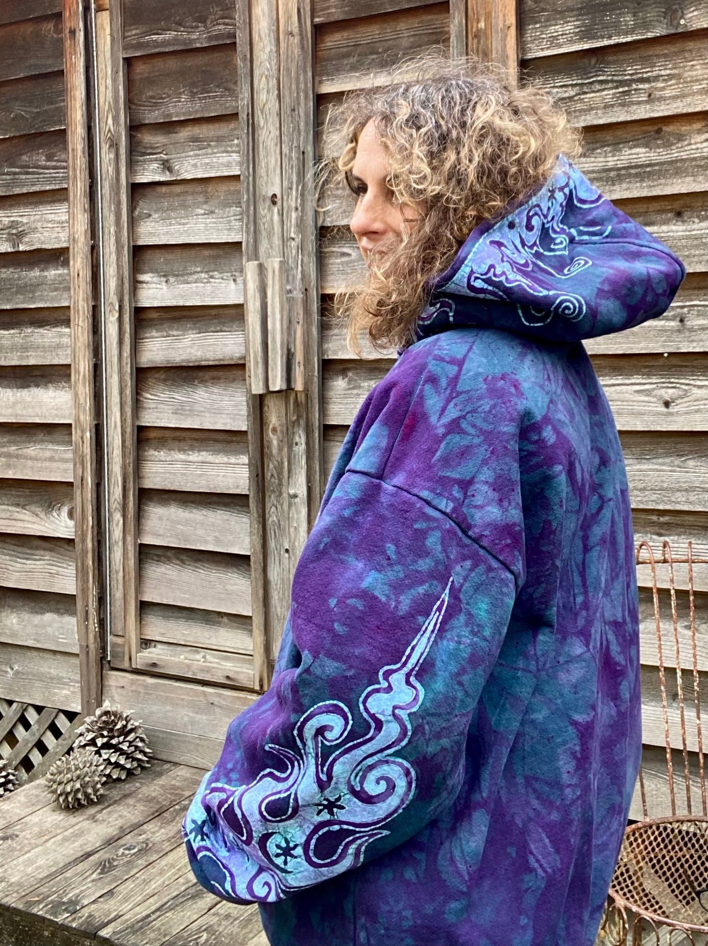 Teal and Purple Fancy Tuxedo Swirls Zipper Hoodie hoodie batikwalla