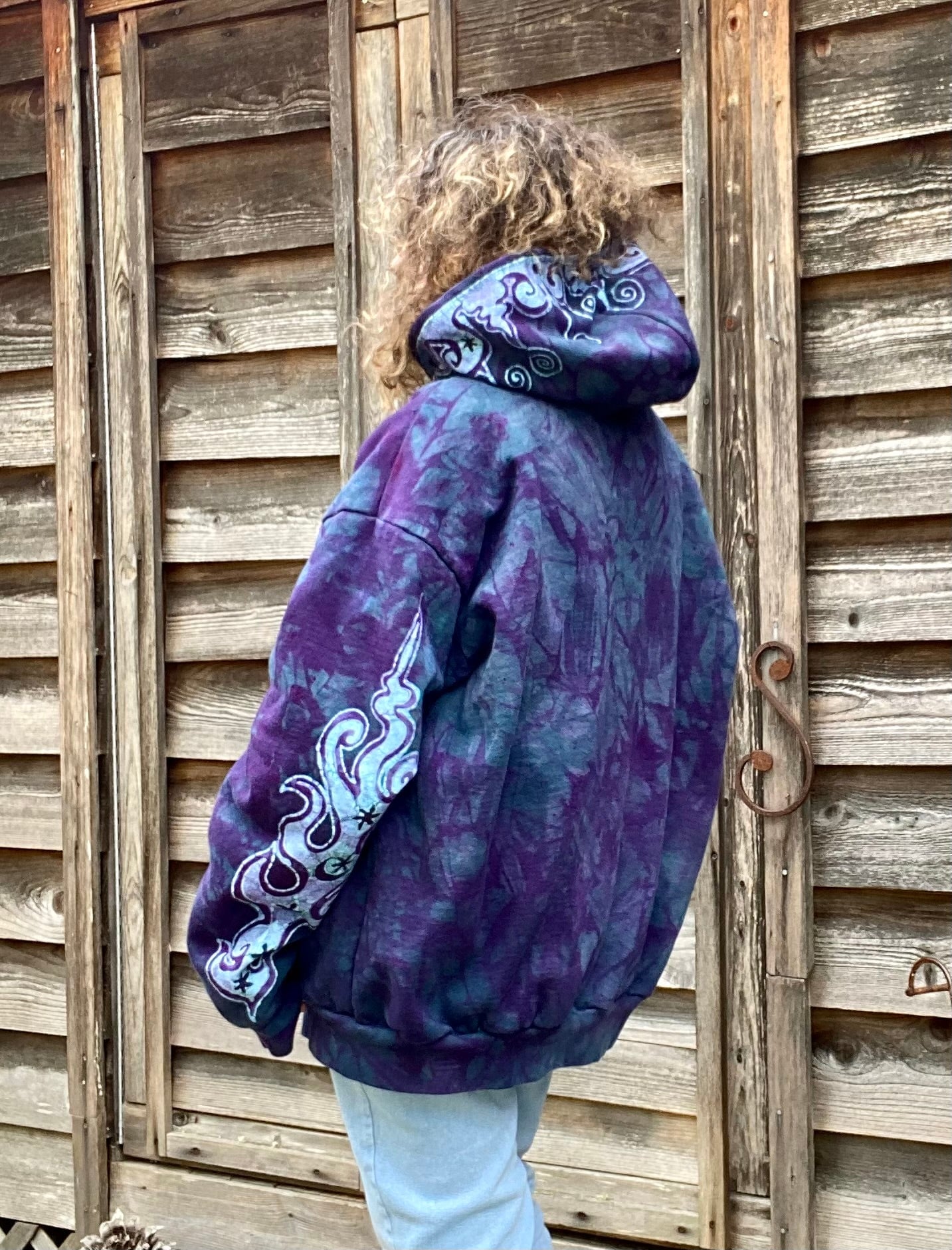 Teal and Purple Fancy Tuxedo Swirls Zipper Hoodie hoodie batikwalla